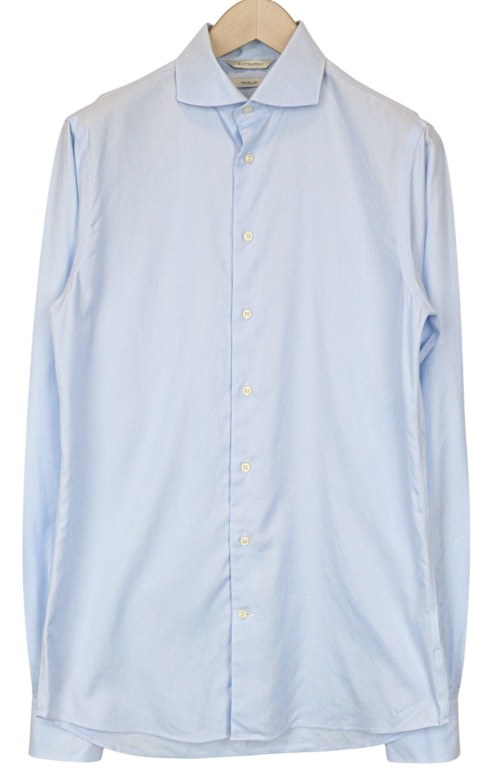 SUITSUPPLY Traveller Men Shirt 40-7/15 3/4L Extra Slim Blue Cotton Button-Up