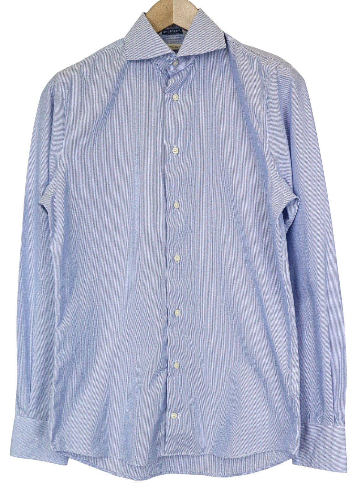 SUITSUPPLY Men Shirt 37/14 1/2 Extra Slim Blue Pure Cotton Striped Twill