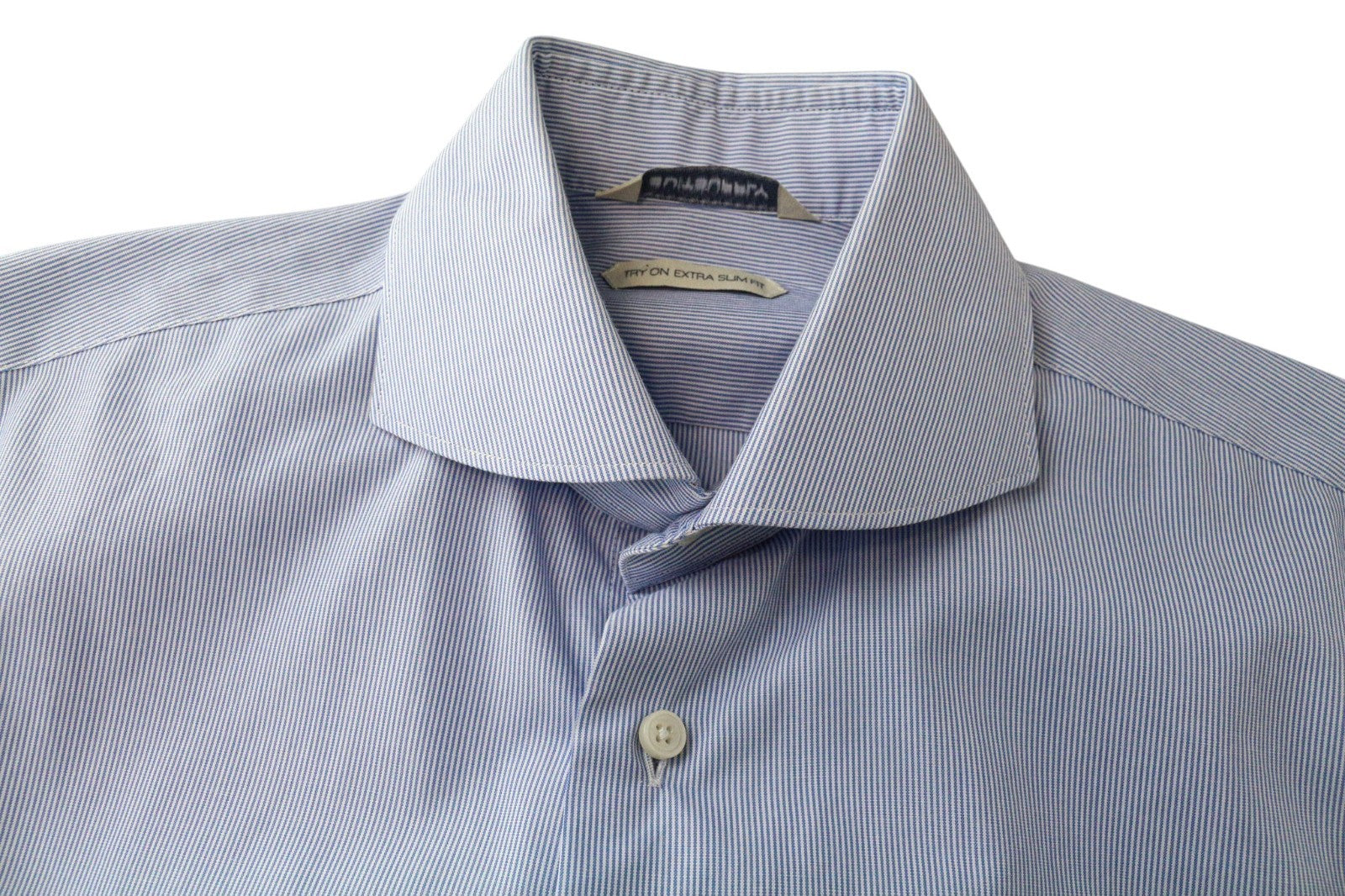 SUITSUPPLY Men Shirt 37/14 1/2 Extra Slim Blue Pure Cotton Striped Twill