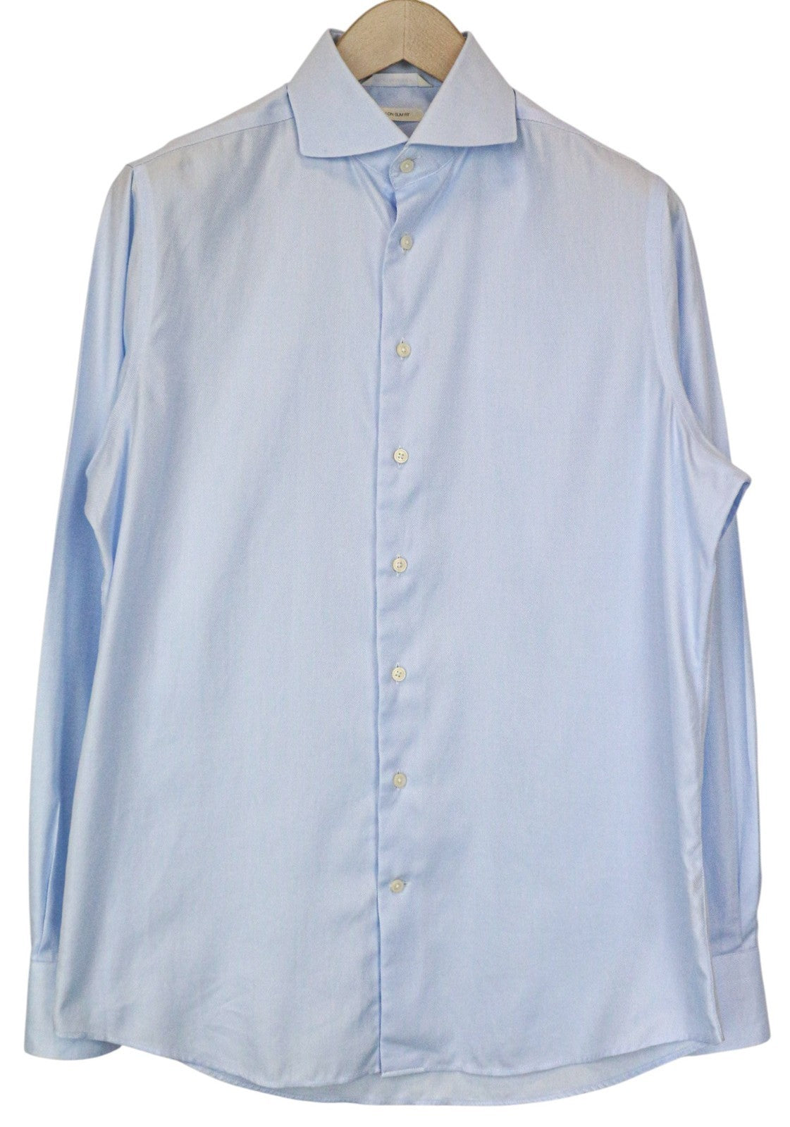 SUITSUPPLY Men Shirt 39/15 1/2 Slim Blue Pure Cotton Cutaway Long Sleeved