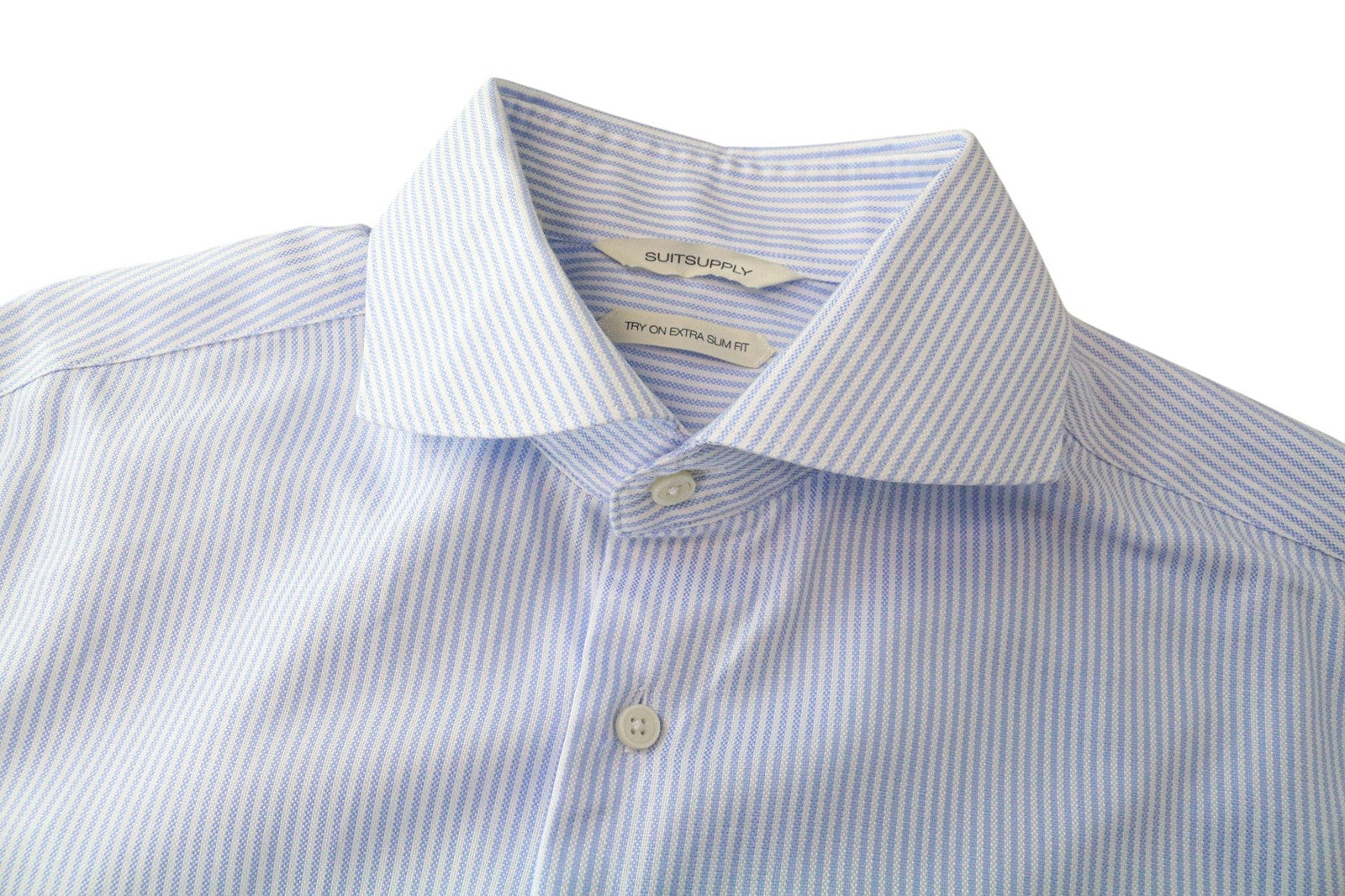 SUITSUPPLY Men Shirt 39L/15 1/2L Extra Slim Blue Cotton Stripe Pattern Formal