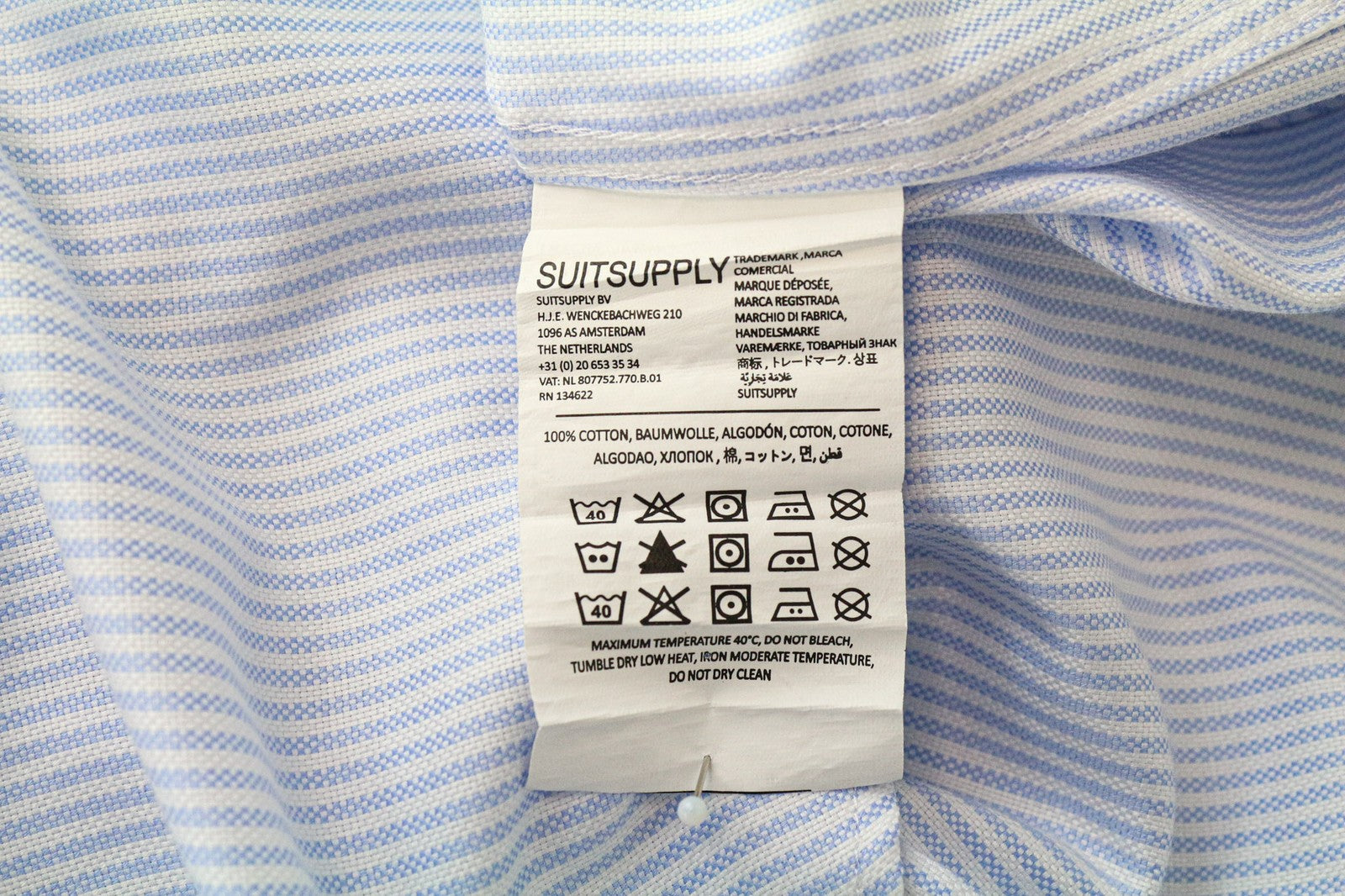 SUITSUPPLY Men Shirt 39L/15 1/2L Extra Slim Blue Cotton Stripe Pattern Formal