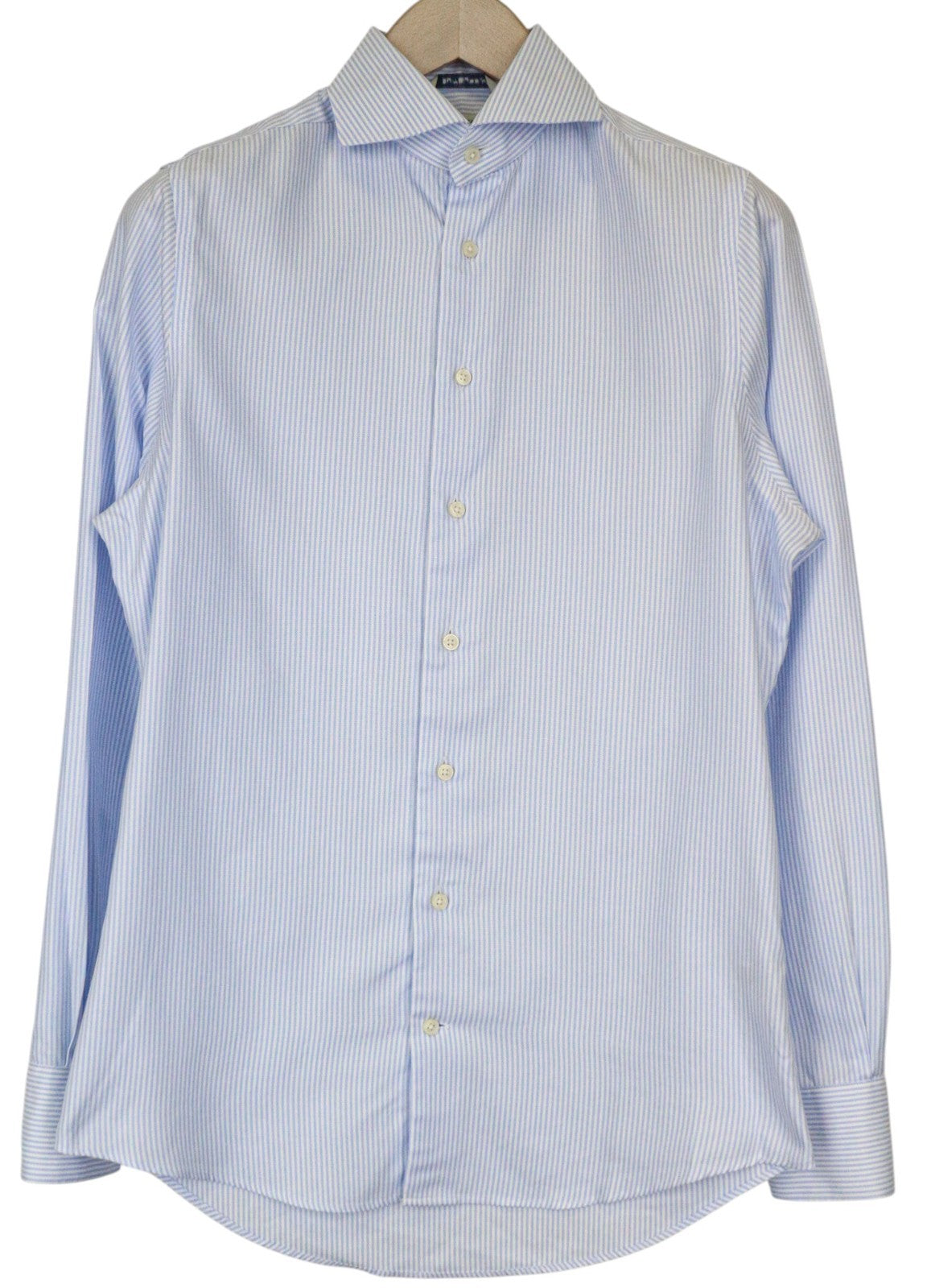 SUITSUPPLY Men Shirt 37/14 1/2 Extra Slim Blue Cotton Striped Pattern Classic