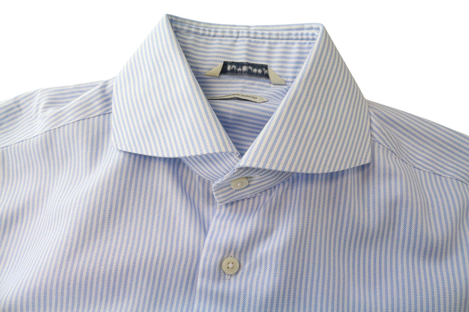 SUITSUPPLY Men Shirt 37/14 1/2 Extra Slim Blue Cotton Striped Pattern Classic