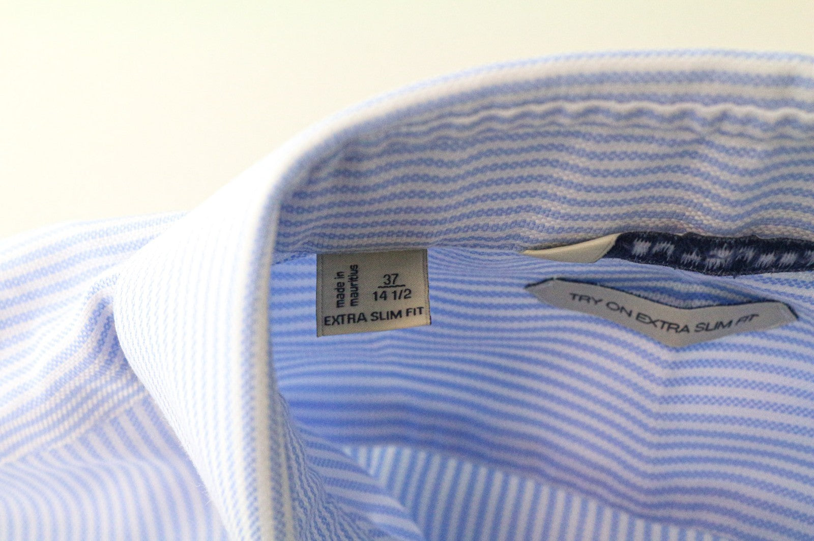 SUITSUPPLY Men Shirt 37/14 1/2 Extra Slim Blue Cotton Striped Pattern Classic