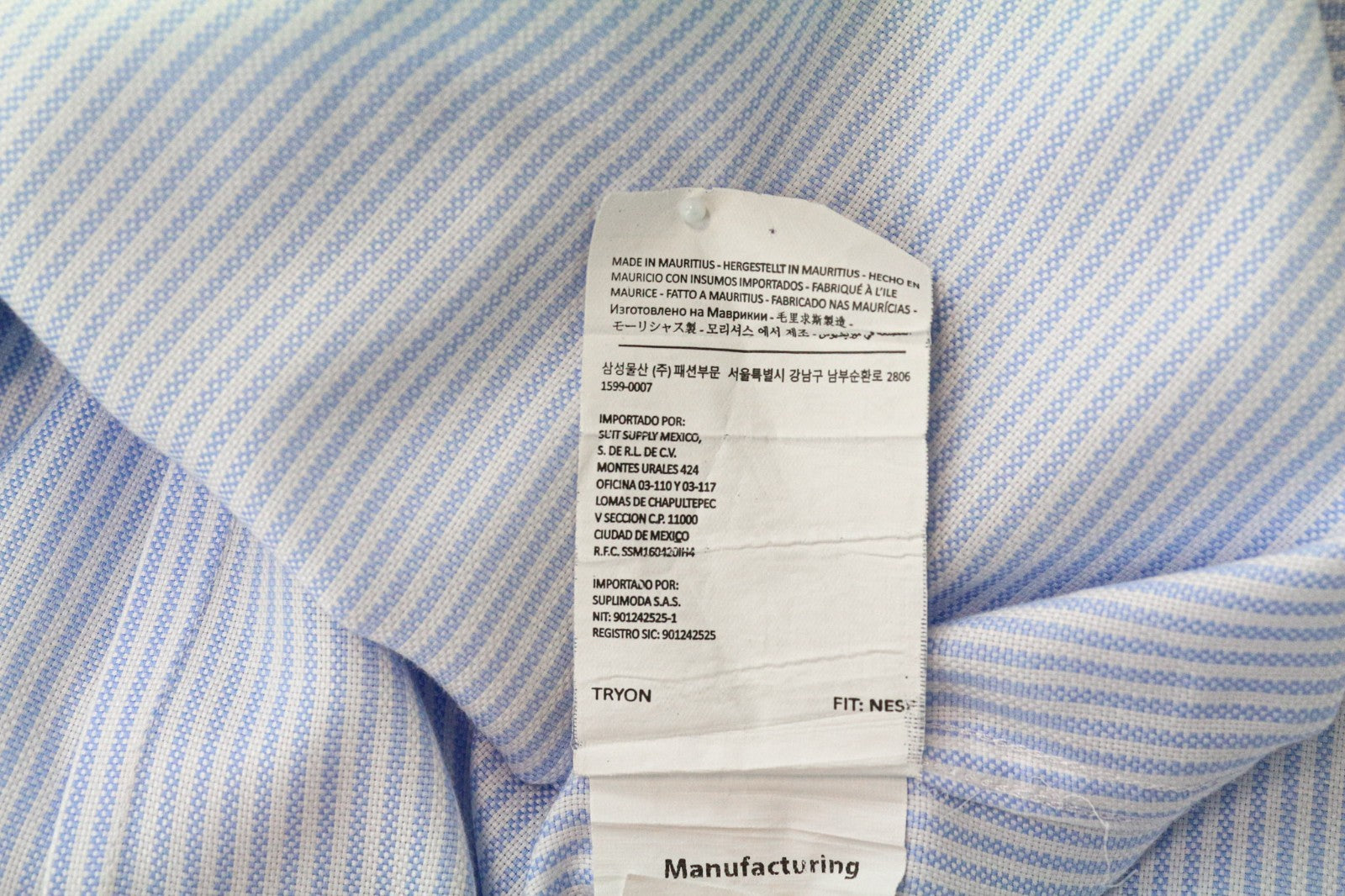 SUITSUPPLY Men Shirt 37/14 1/2 Extra Slim Blue Cotton Striped Pattern Classic