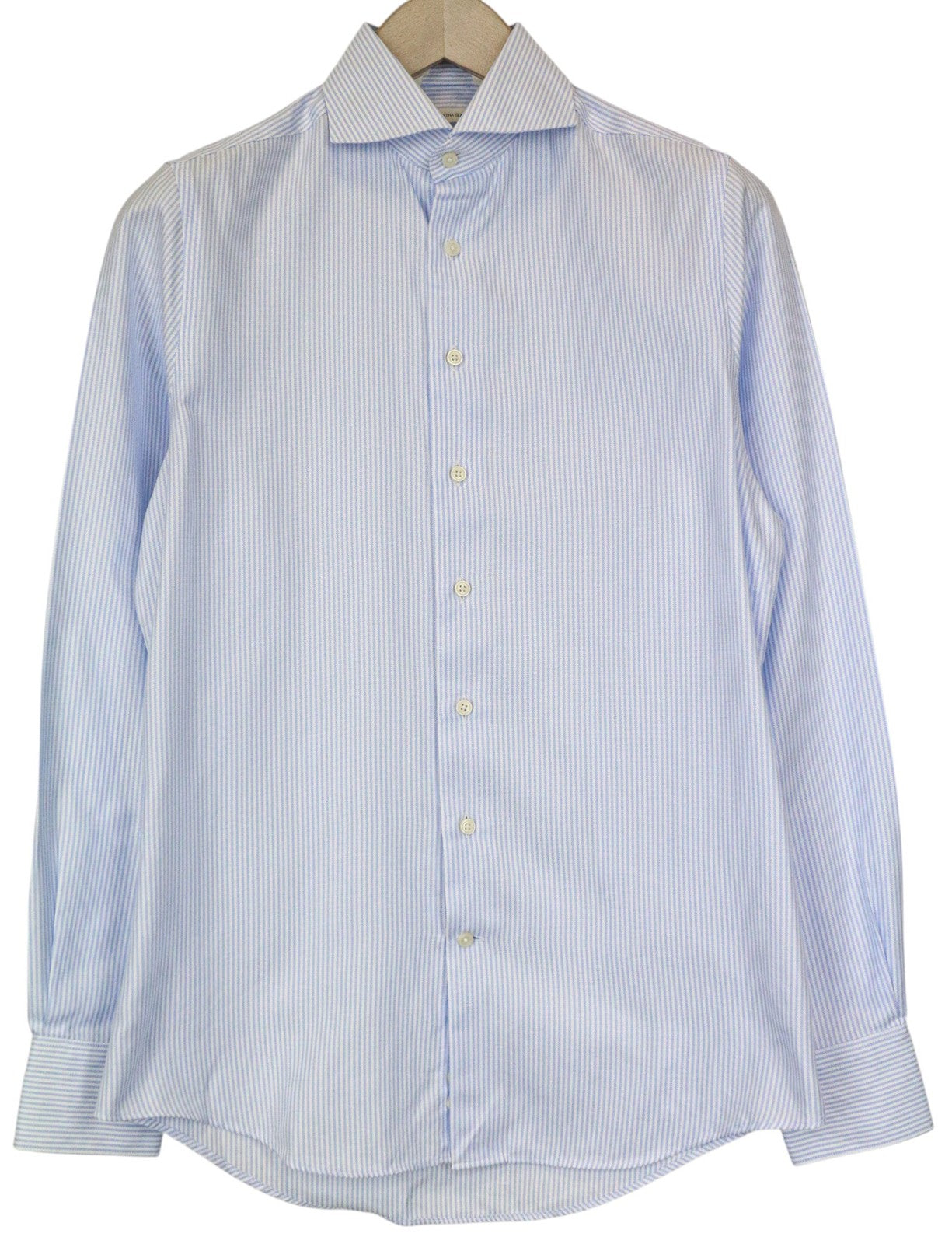 SUITSUPPLY Men Shirt 37/14 1/2 Extra Slim Blue Pure Cotton Striped Classic