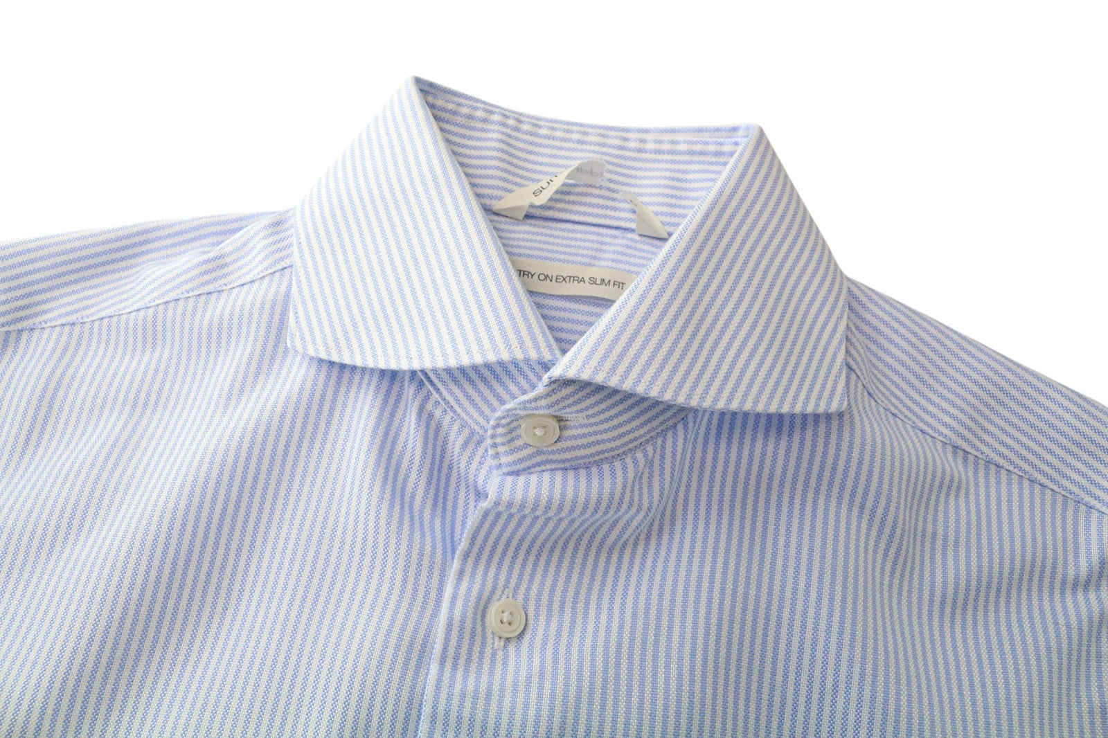 SUITSUPPLY Men Shirt 37/14 1/2 Extra Slim Blue Pure Cotton Striped Classic