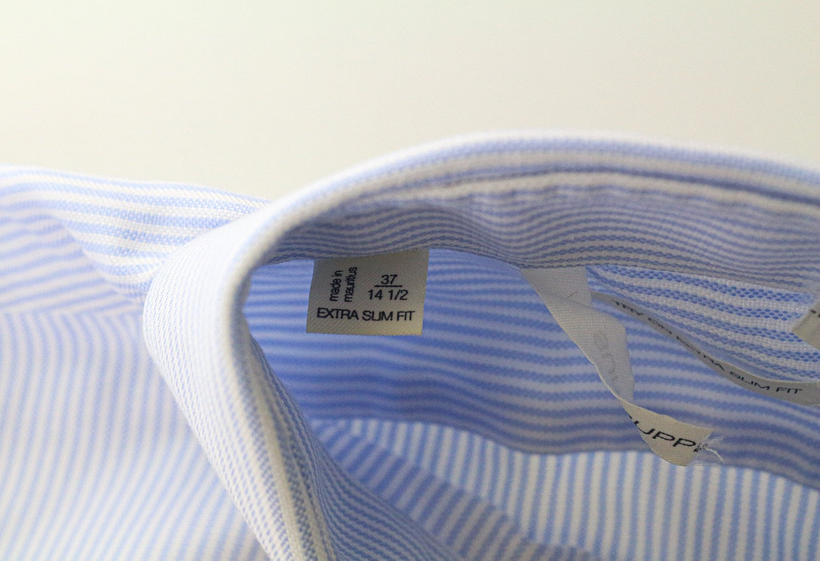 SUITSUPPLY Men Shirt 37/14 1/2 Extra Slim Blue Pure Cotton Striped Classic