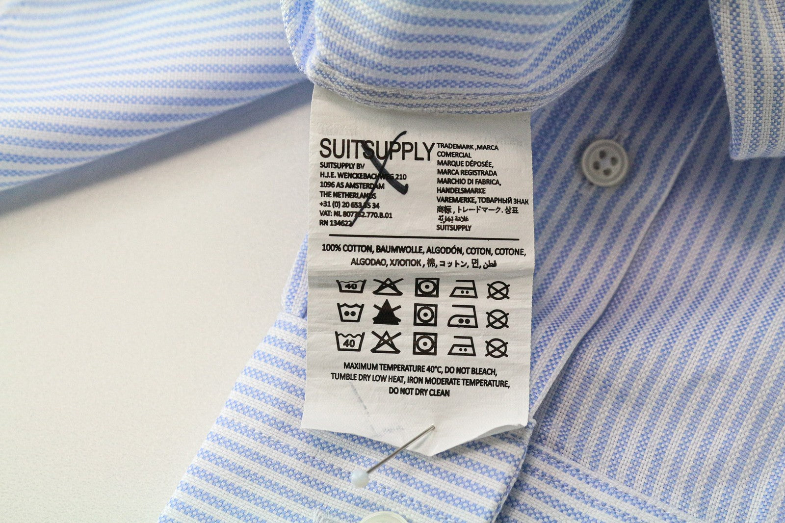 SUITSUPPLY Men Shirt 37/14 1/2 Extra Slim Blue Pure Cotton Striped Classic