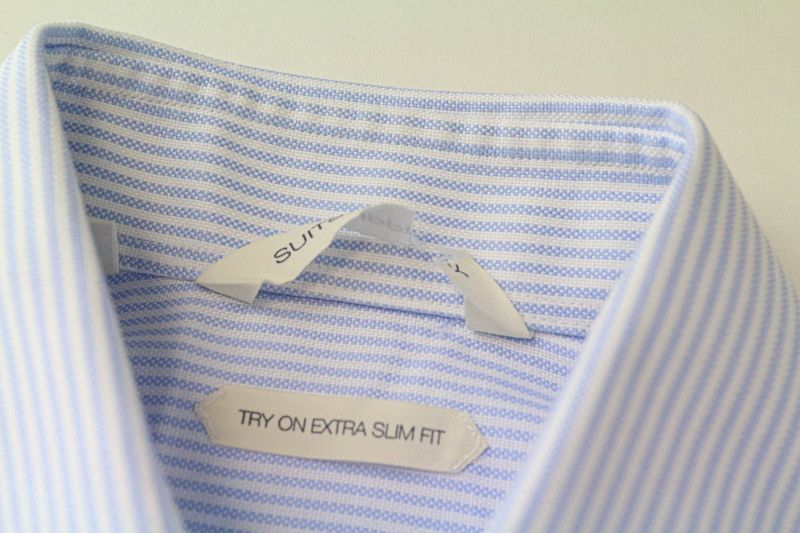 SUITSUPPLY Men Shirt 37/14 1/2 Extra Slim Blue Pure Cotton Striped Classic