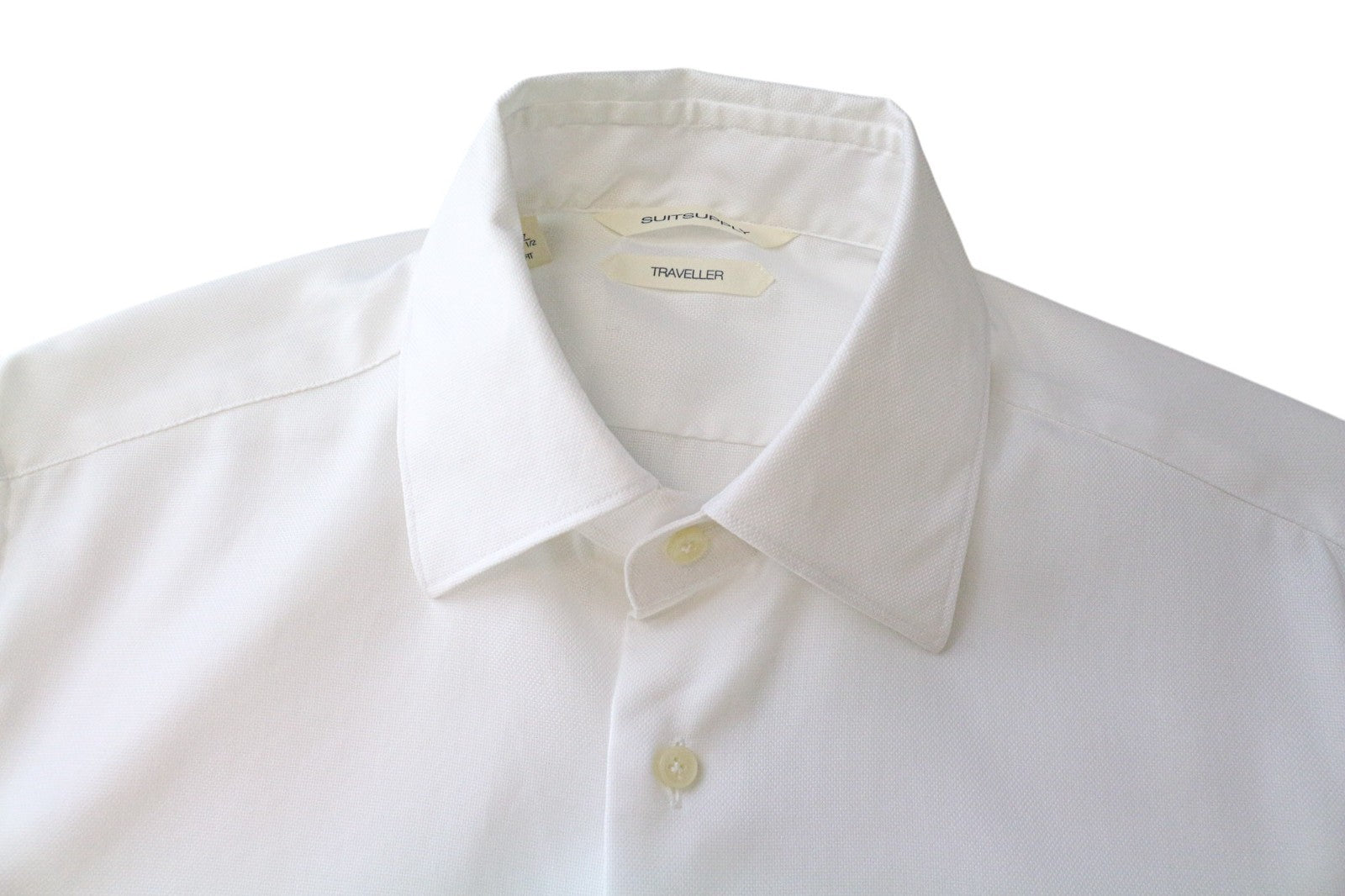 SUITSUPPLY Traveller Men Shirt 37/14 1/2 Slim White Pure Cotton Long Sleeve