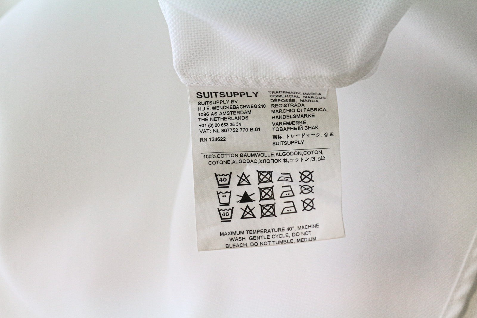 SUITSUPPLY Traveller Men Shirt 37/14 1/2 Slim White Pure Cotton Long Sleeve