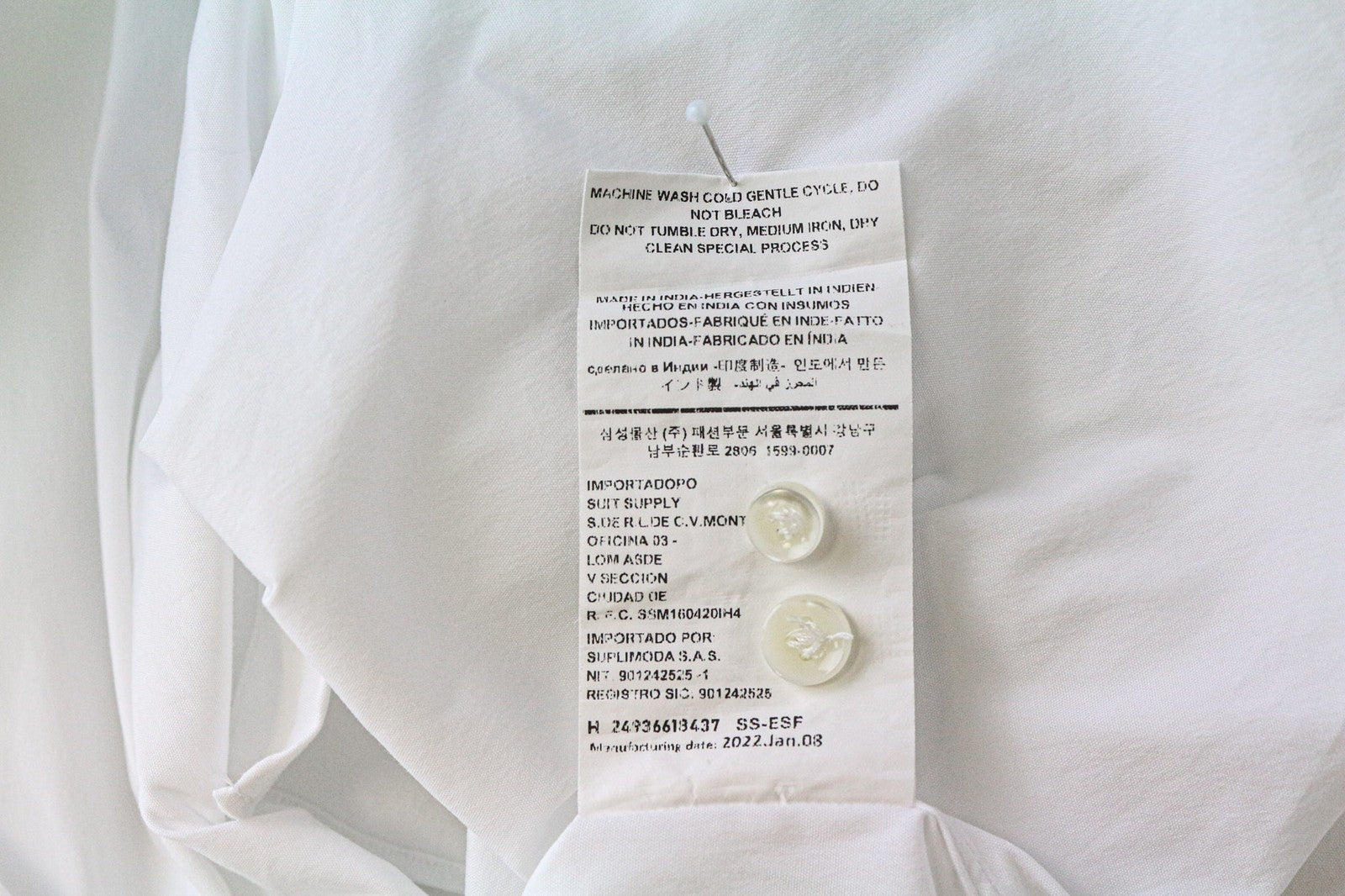 SUITSUPPLY Men Shirt ~2XS Extra Slim Cotton Stretch White Cutaway Classic