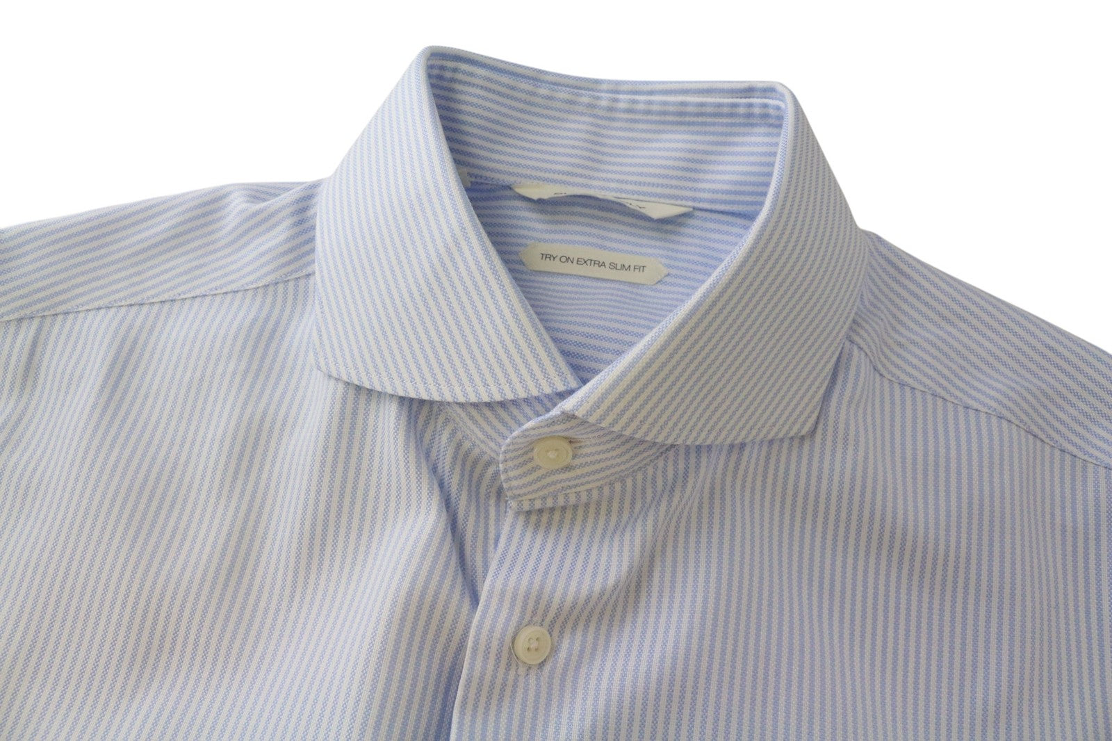 SUITSUPPLY Men Shirt 39L/15 1/2L Extra Slim Blue Pure Cotton Striped Long Sleeve