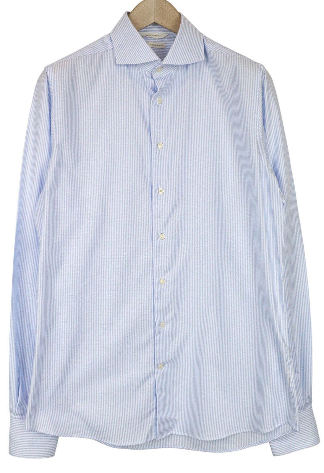SUITSUPPLY Men Shirt 41L/16L Extra Slim Blue Pure Cotton Striped Pattern Twill