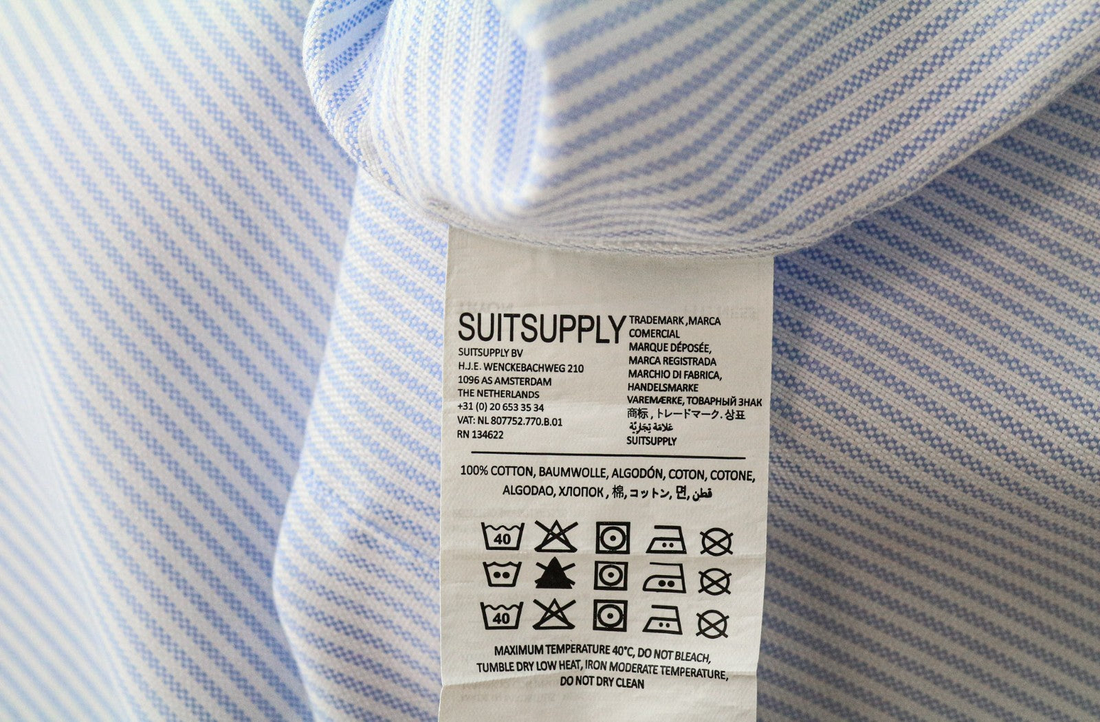 SUITSUPPLY Men Shirt 41L/16L Extra Slim Blue Pure Cotton Striped Pattern Twill