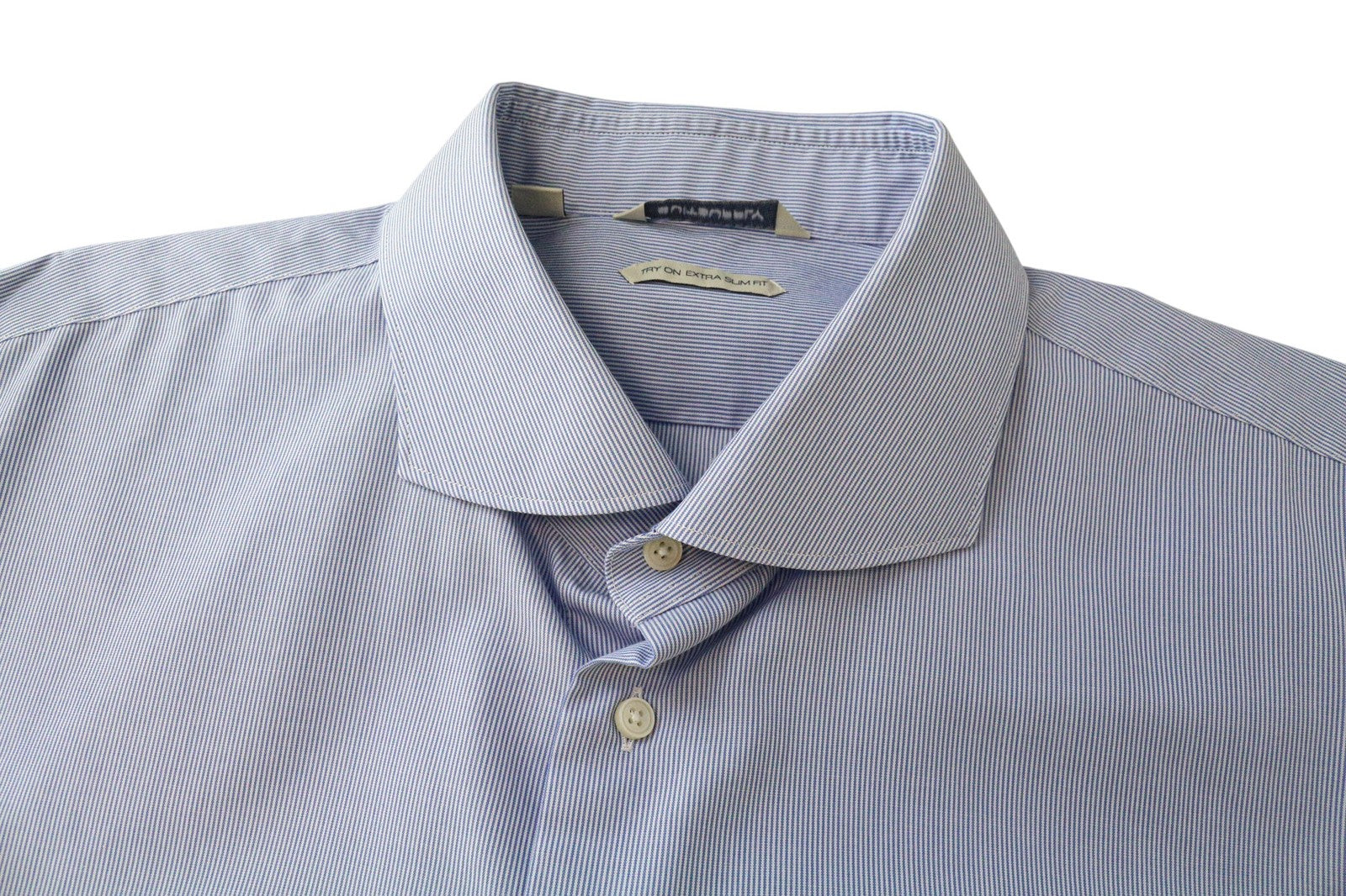 SUITSUPPLY Men Shirt 46-7/18L Extra Slim Blue Pure Cotton Stripe Pattern Cutaway