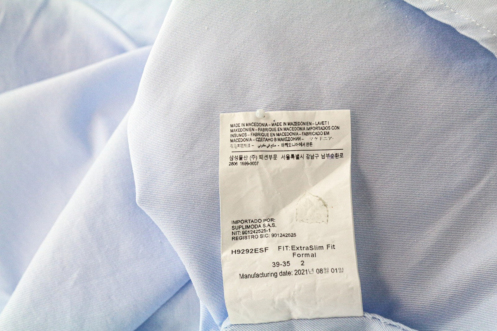 SUITSUPPLY Men Shirt 39L/15 1/2L Extra Slim Blue Pure Cotton Cutaway Twill