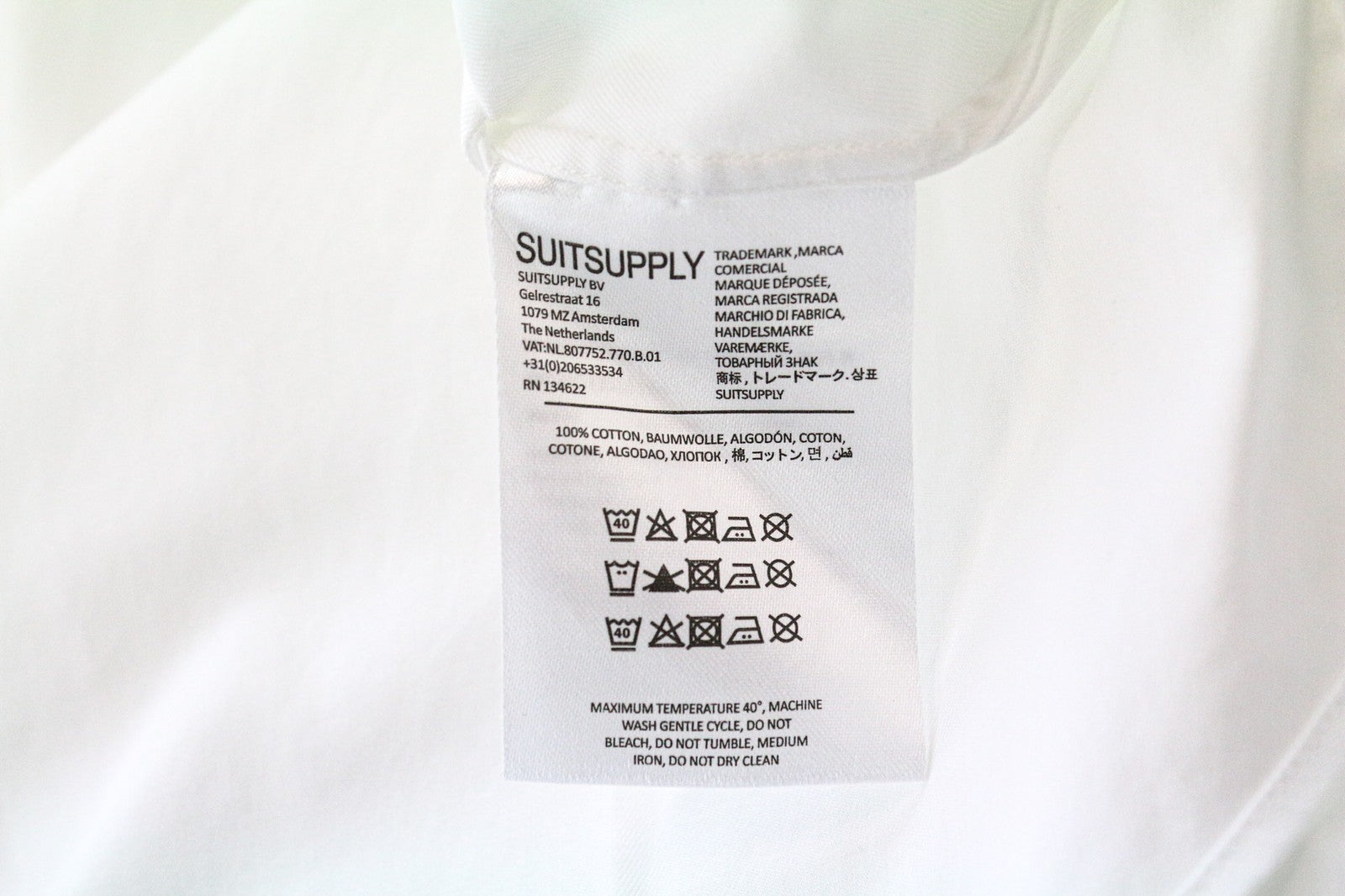 SUITSUPPLY Men Shirt 44/17 1/2 Slim Pure Cotton White Cutaway Button-Up