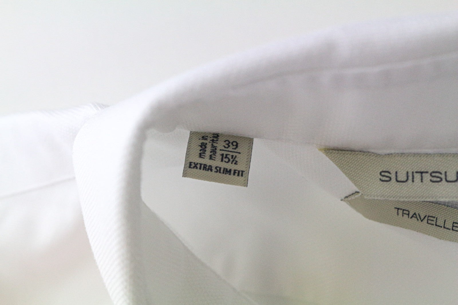 SUITSUPPLY Traveller Men Shirt 39/15 1/2 Extra Slim White Cotton Long Sleeve