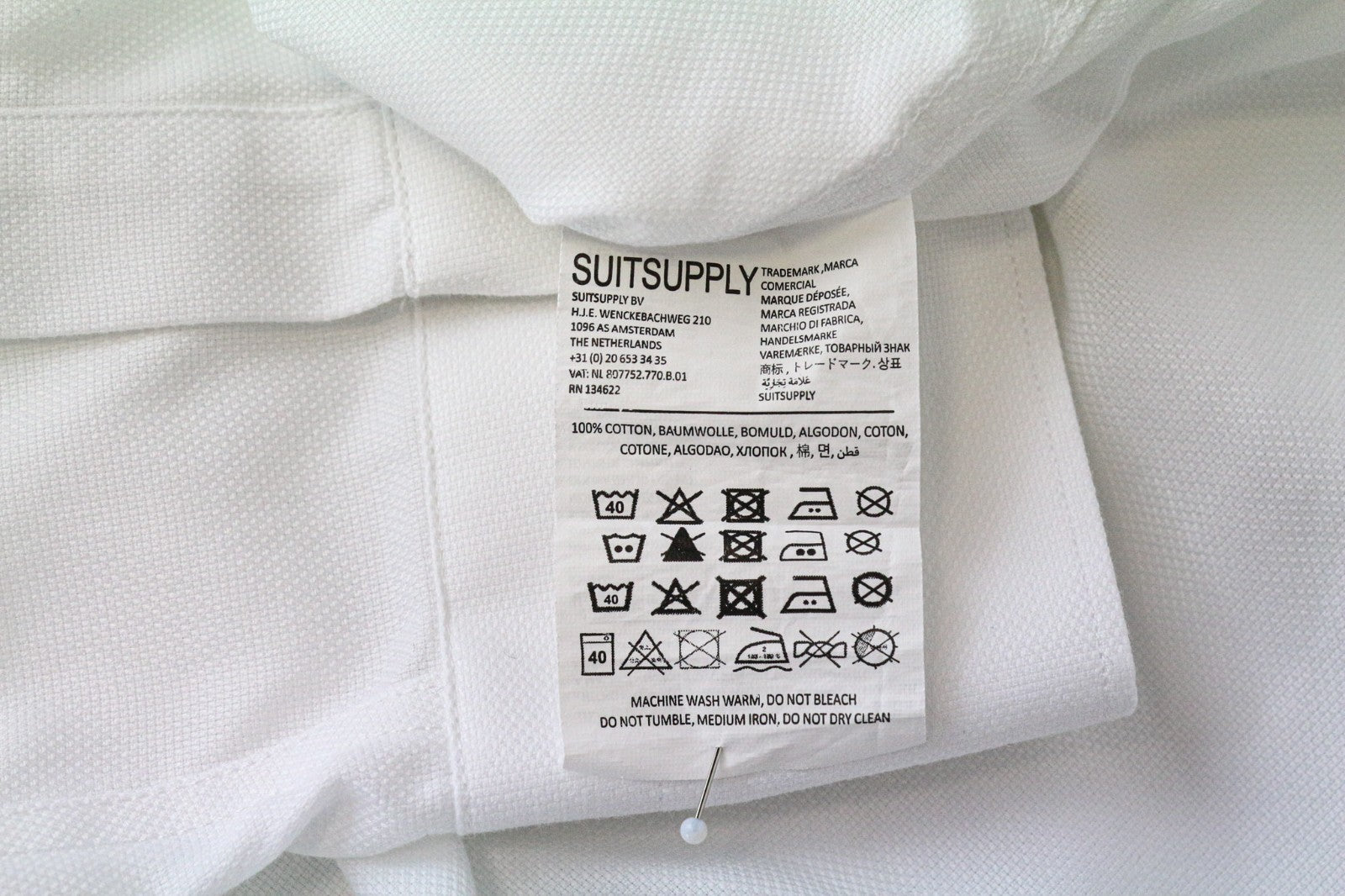 SUITSUPPLY Traveller Men Shirt 39/15 1/2 Extra Slim White Cotton Long Sleeve