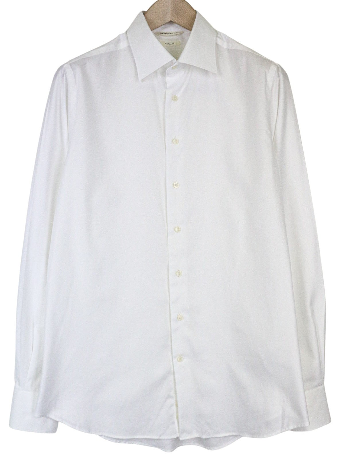 SUITSUPPLY Traveller Men Shirt 40/15 3/4 Slim White Pure Cotton Button-Up Formal