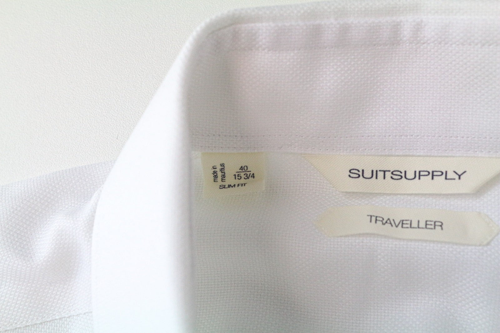 SUITSUPPLY Traveller Men Shirt 40/15 3/4 Slim White Pure Cotton Button-Up Formal