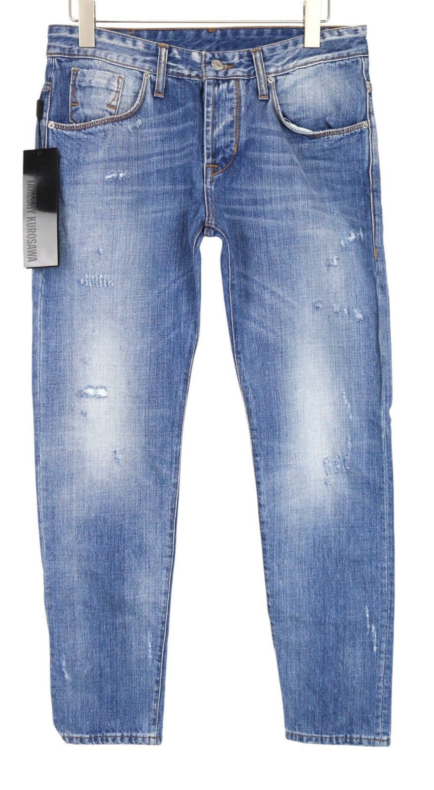 TAKESHY KUROSAWA TK 08 Men Jeans W34 Blue Non-Stretch Distressed Button Slim