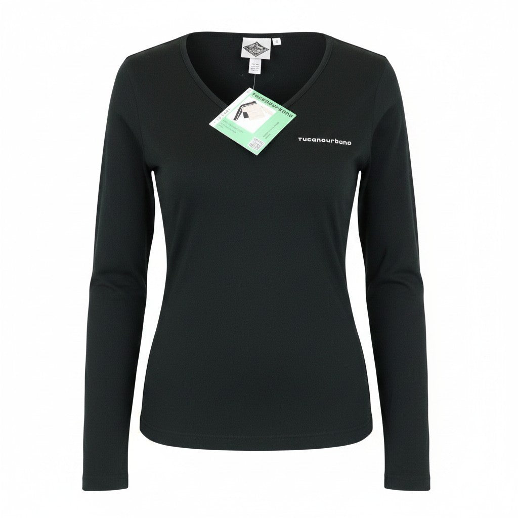 TUCANO URBANO T-TU Lady Women T-Shirt S Black Jersey Pure Cotton Pull On V-Neck