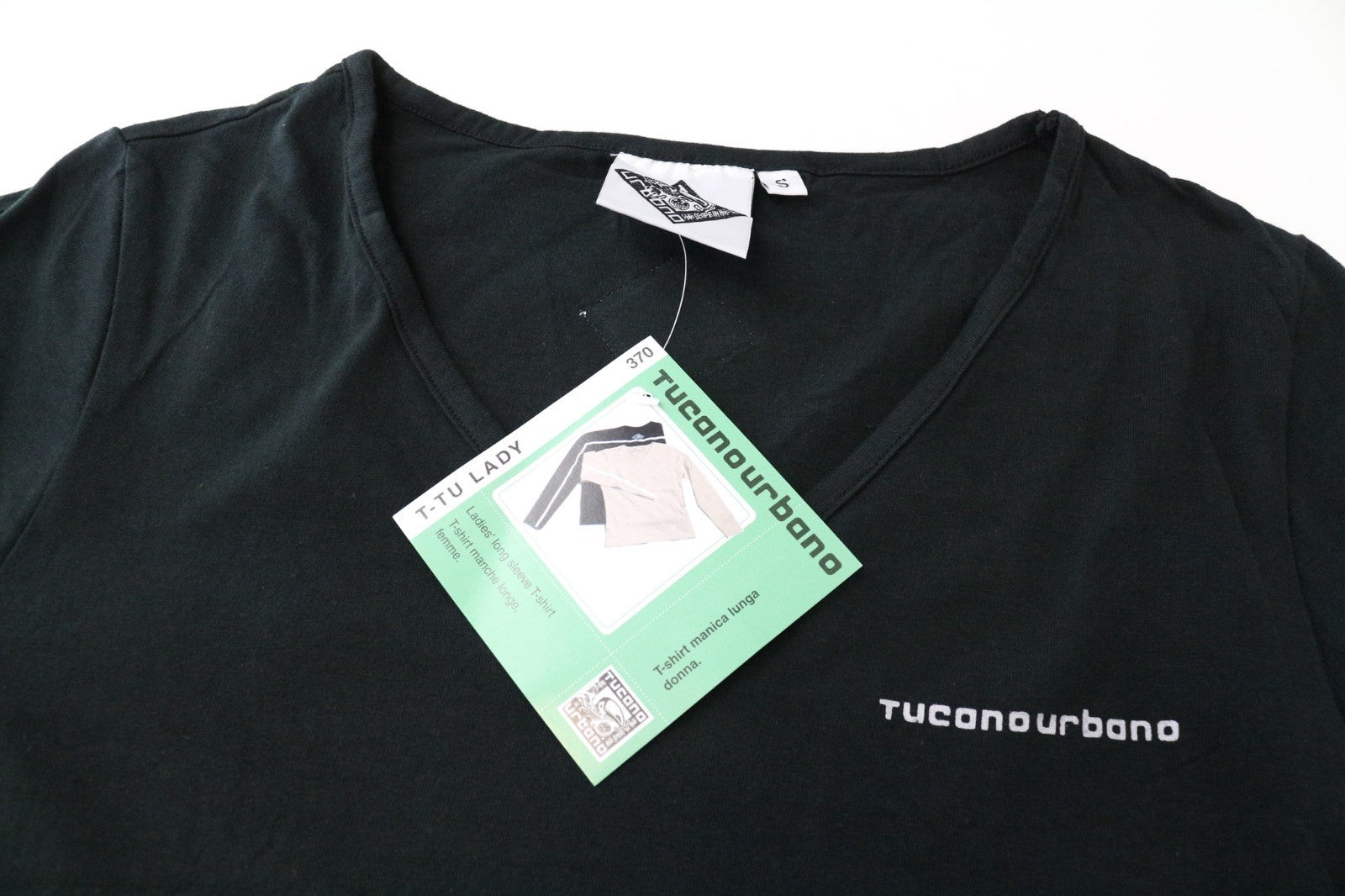 TUCANO URBANO T-TU Lady Women T-Shirt S Black Jersey Pure Cotton Pull On V-Neck