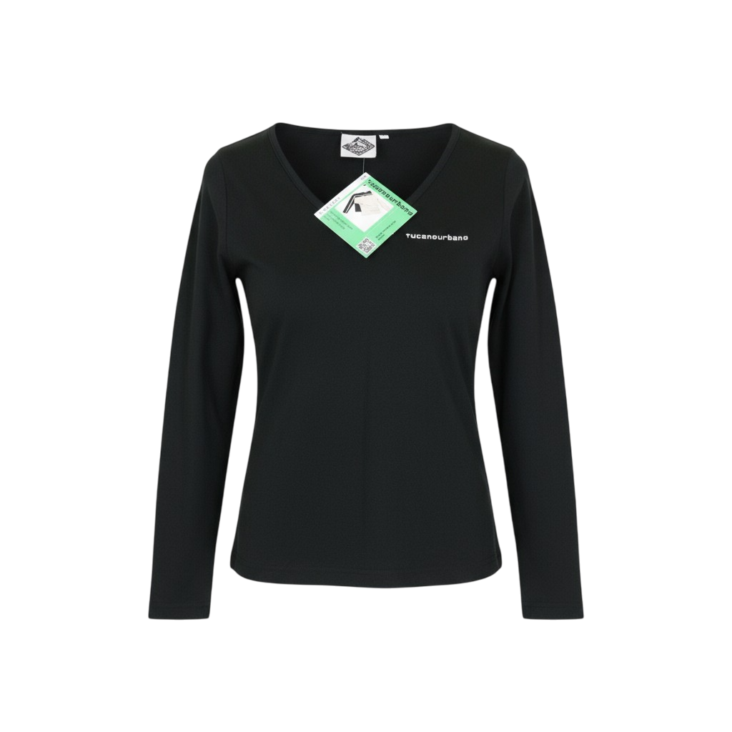 TUCANO URBANO T-TU Lady Women T-Shirt XS Black Jersey Pull On V-Neck Cotton