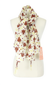 MAISON SCOTCH Women Scarf One Size White Pure Cotton Sailboat Print Tassels