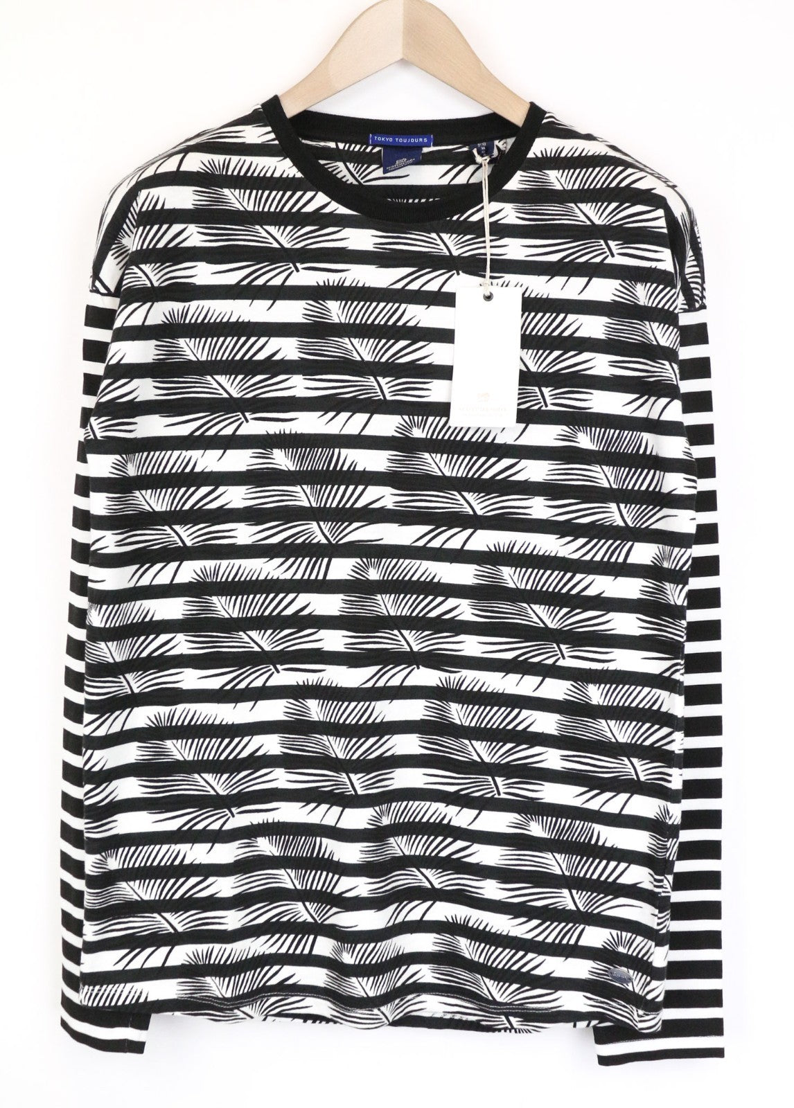 SCOTCH & SODA Ams Couture Men T-Shirt M White Black Anti Fit Cotton Long Sleeve
