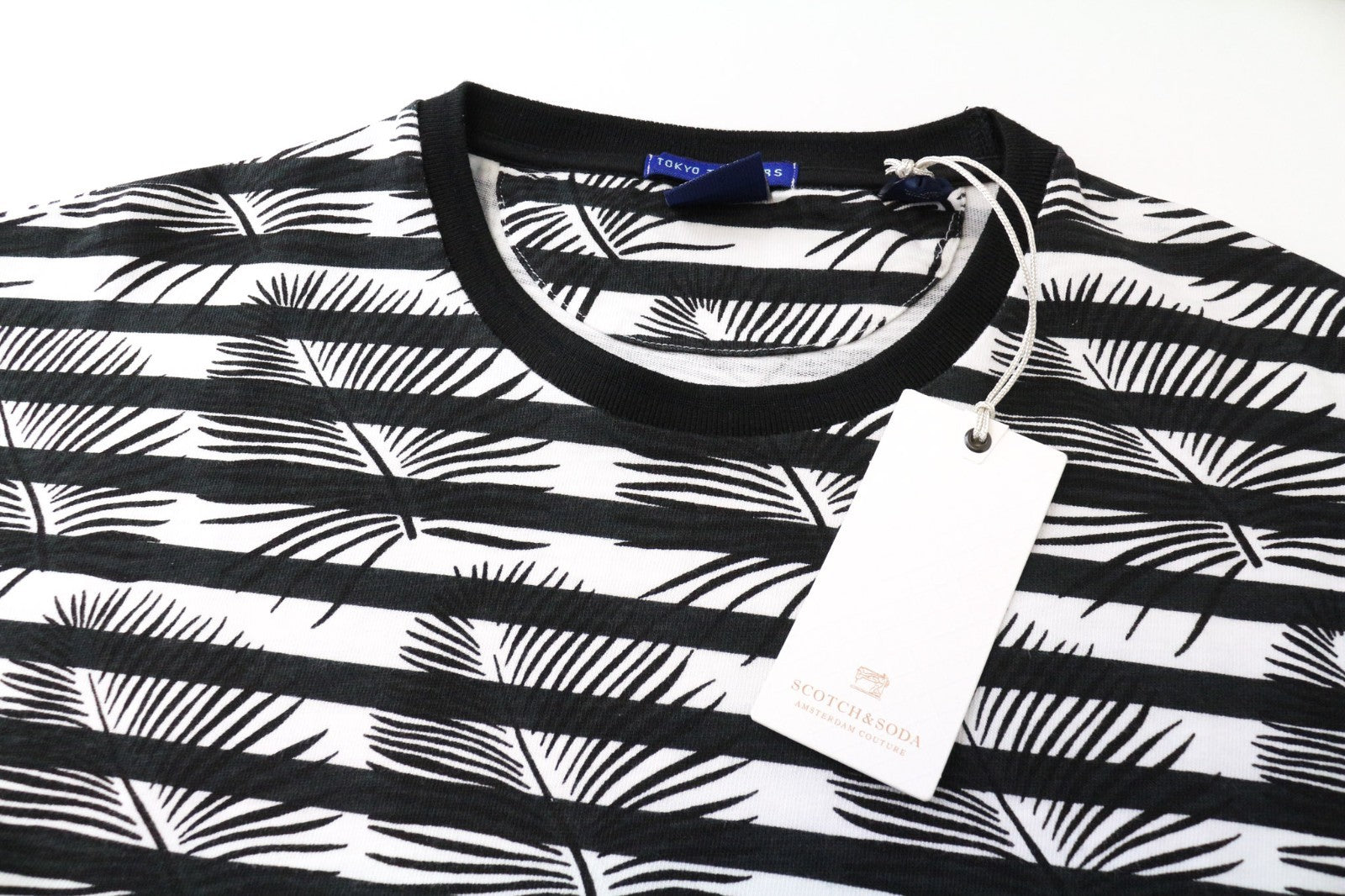 SCOTCH & SODA Ams Couture Men T-Shirt M White Black Anti Fit Cotton Long Sleeve