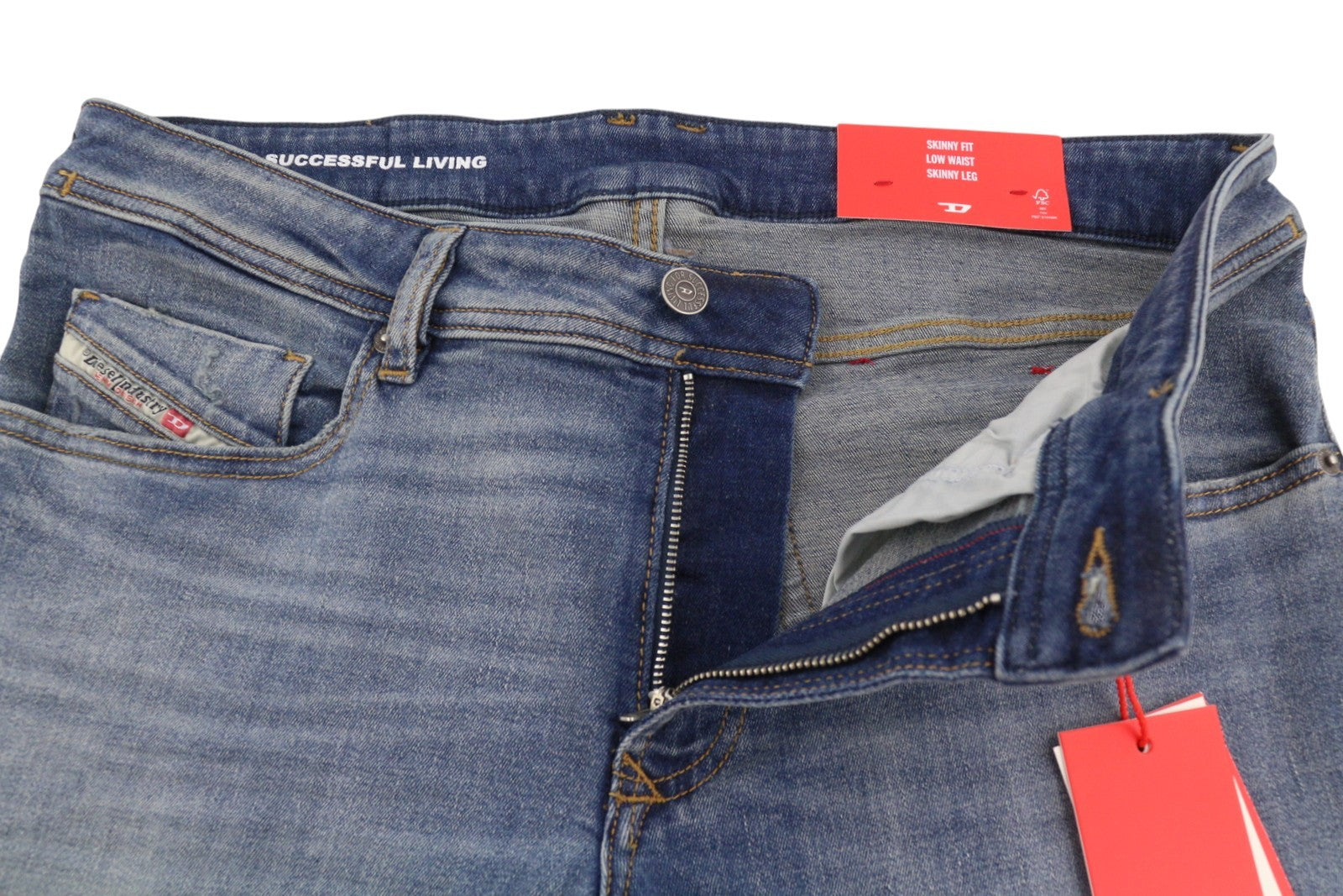 DIESEL 1979 Sleenker 0PFAW Men Jeans W34/L34 Blue Faded Skinny Low Waist RRP175