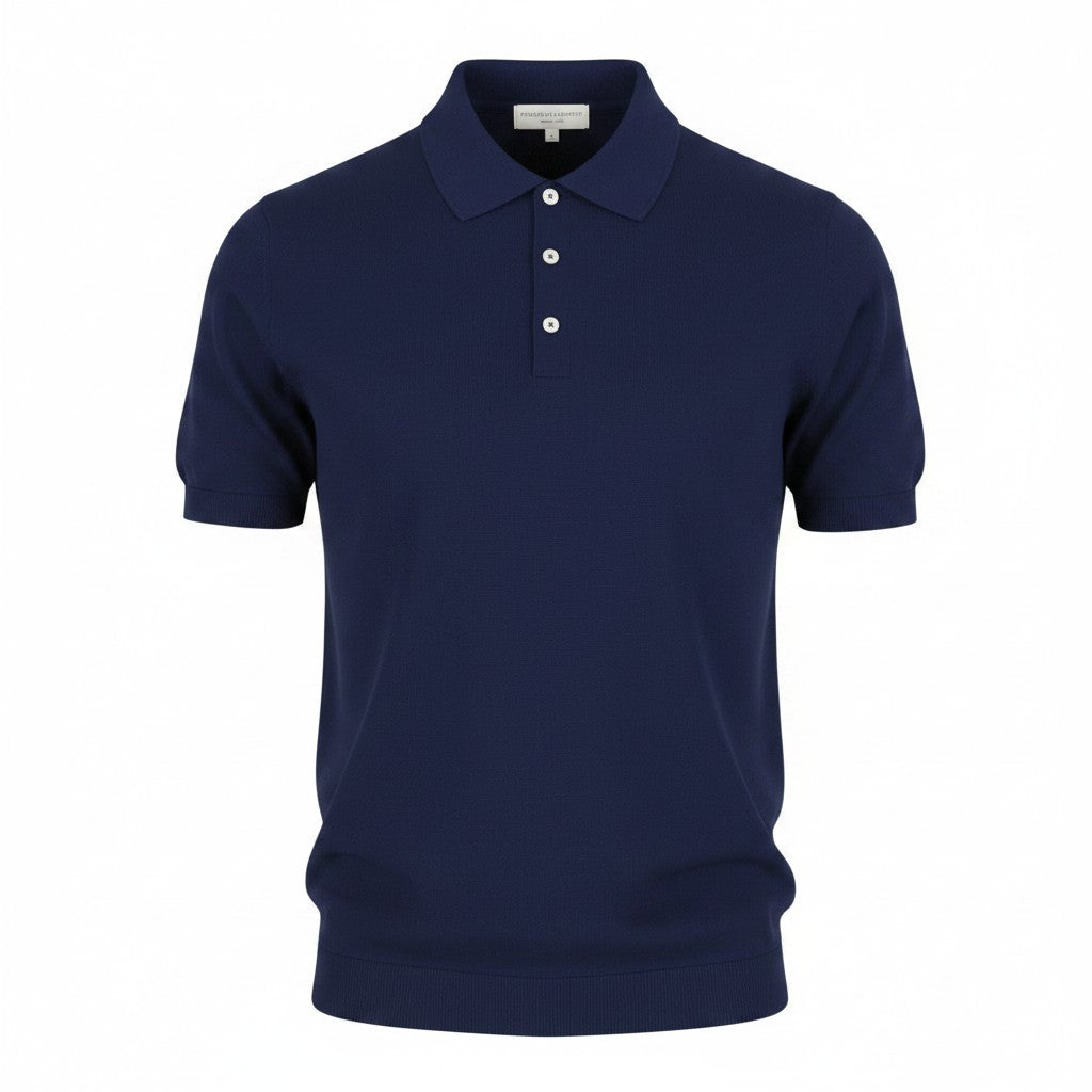 FILIPPO DE LAURENTIIS Men Polos IT48 S Dark Blue Half Button Short Sleeved