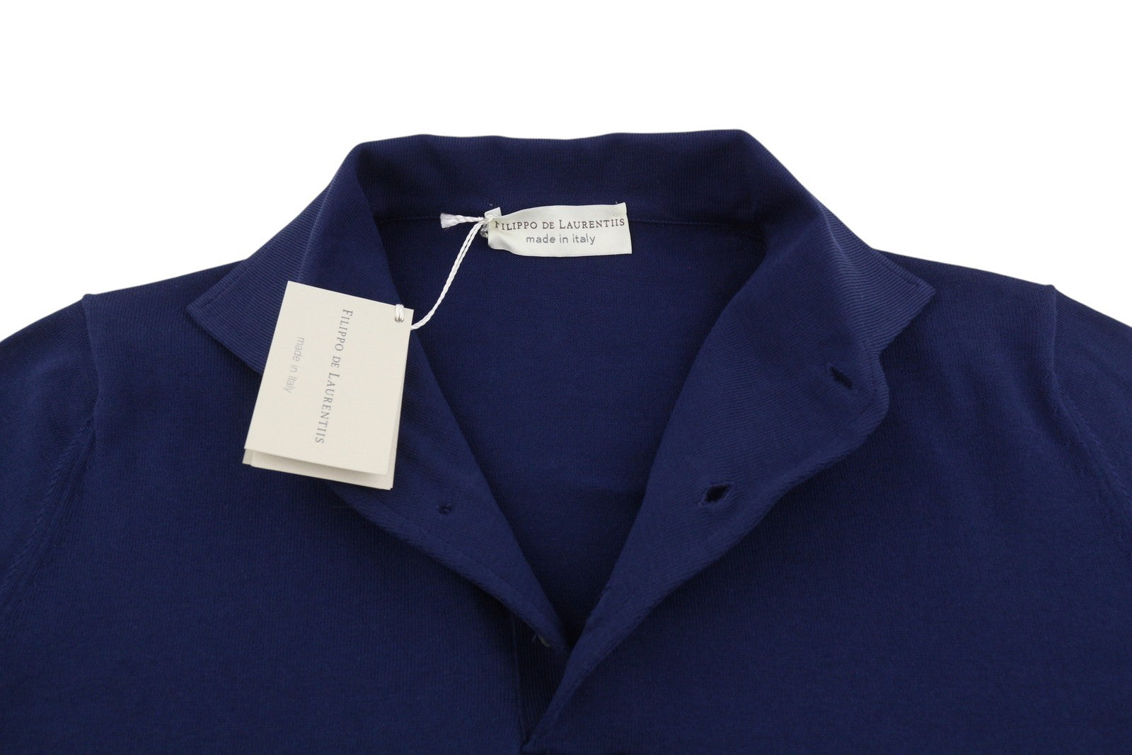 FILIPPO DE LAURENTIIS Men Polos IT48 S Dark Blue Half Button Short Sleeved