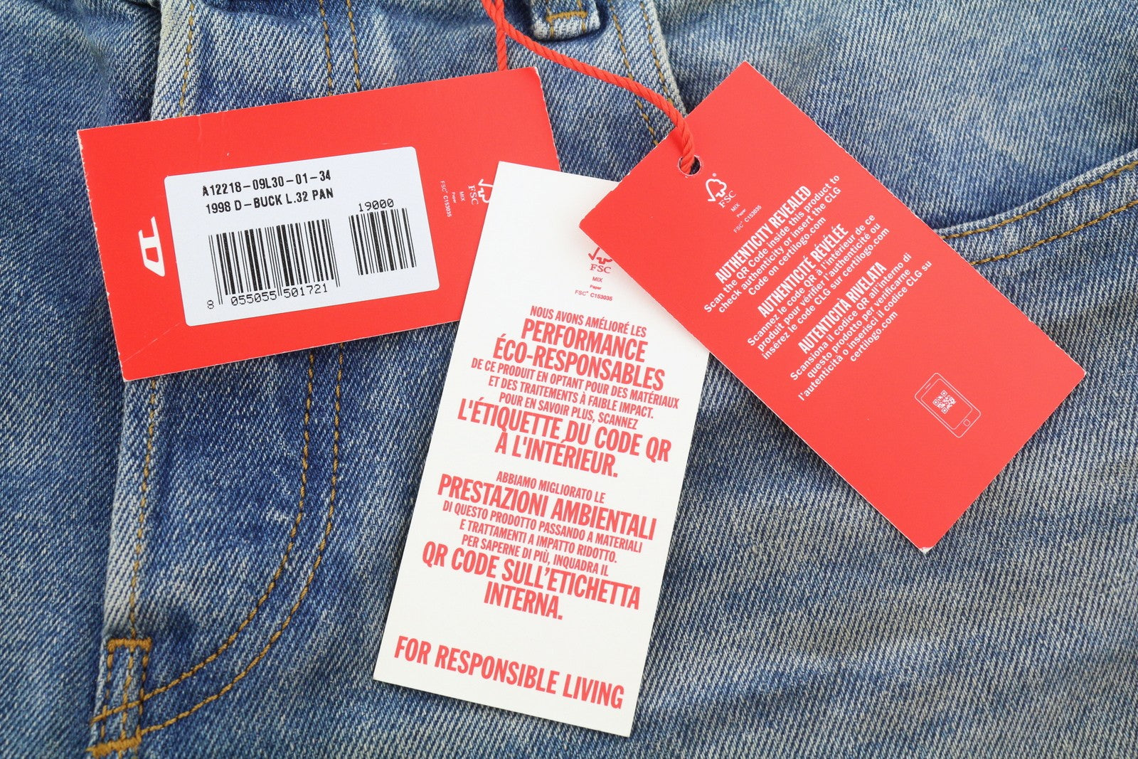 DIESEL 1998 D-Buck 09L30 Men Jeans W34/L32 Blue Slim Fit Bootcut Leg RRP225