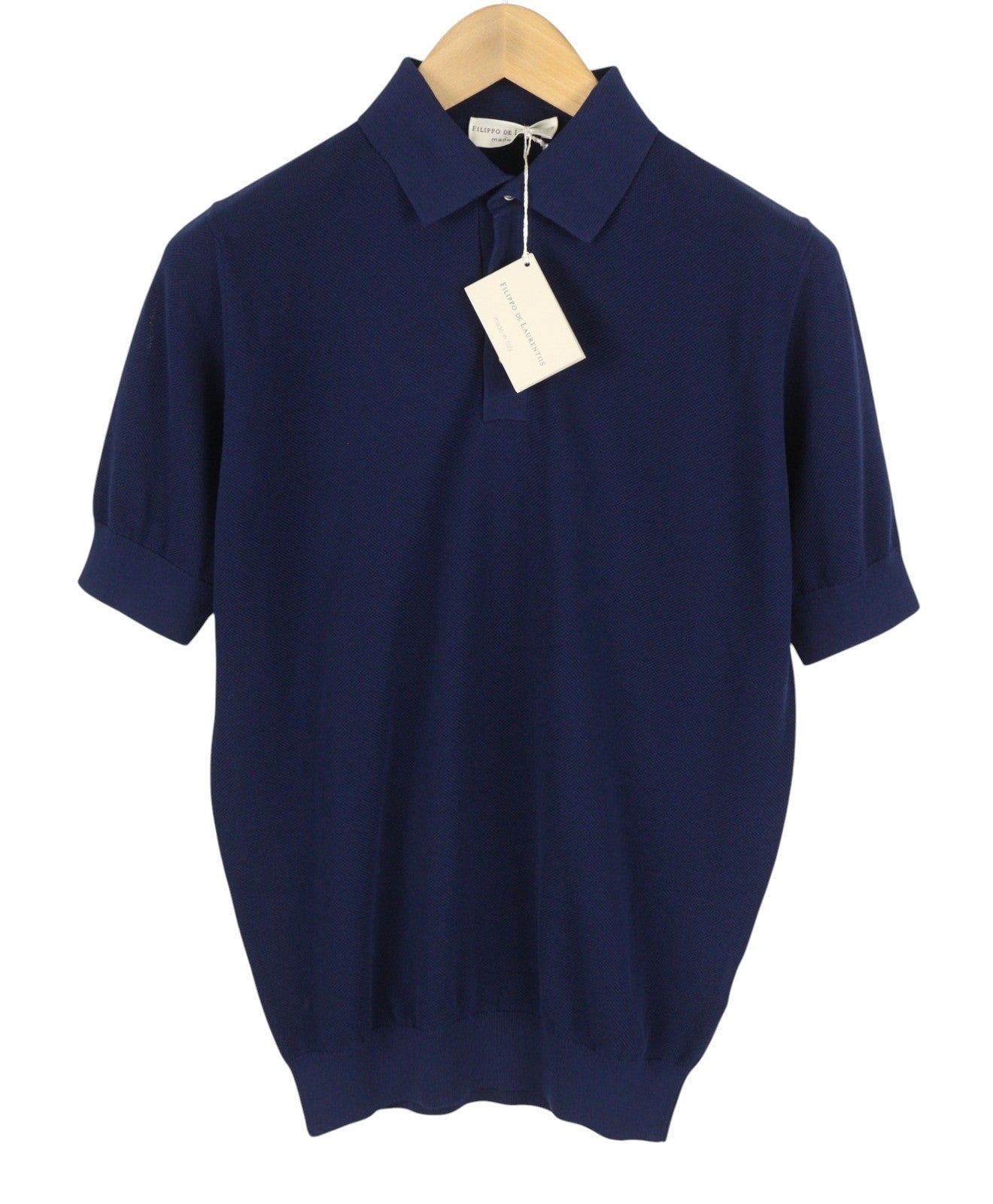 FILIPPO DE LAURENTIIS Men Polos IT48 S Dark Blue Half Button Short Sleeve