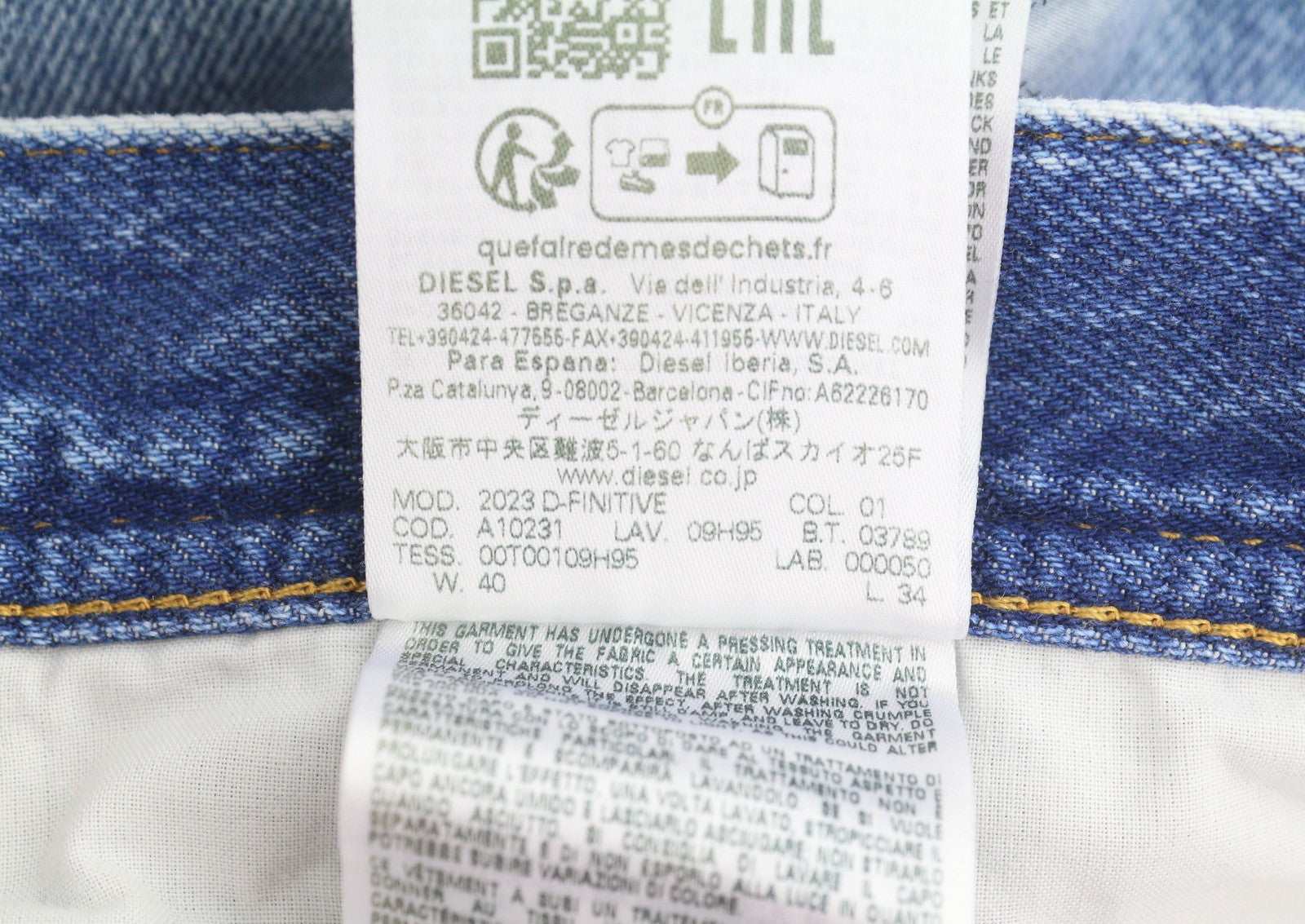 DIESEL 2003 D-Finitive 09H95 Men Jeans W40/L34 Blue Regular Tapered Fit RRP195