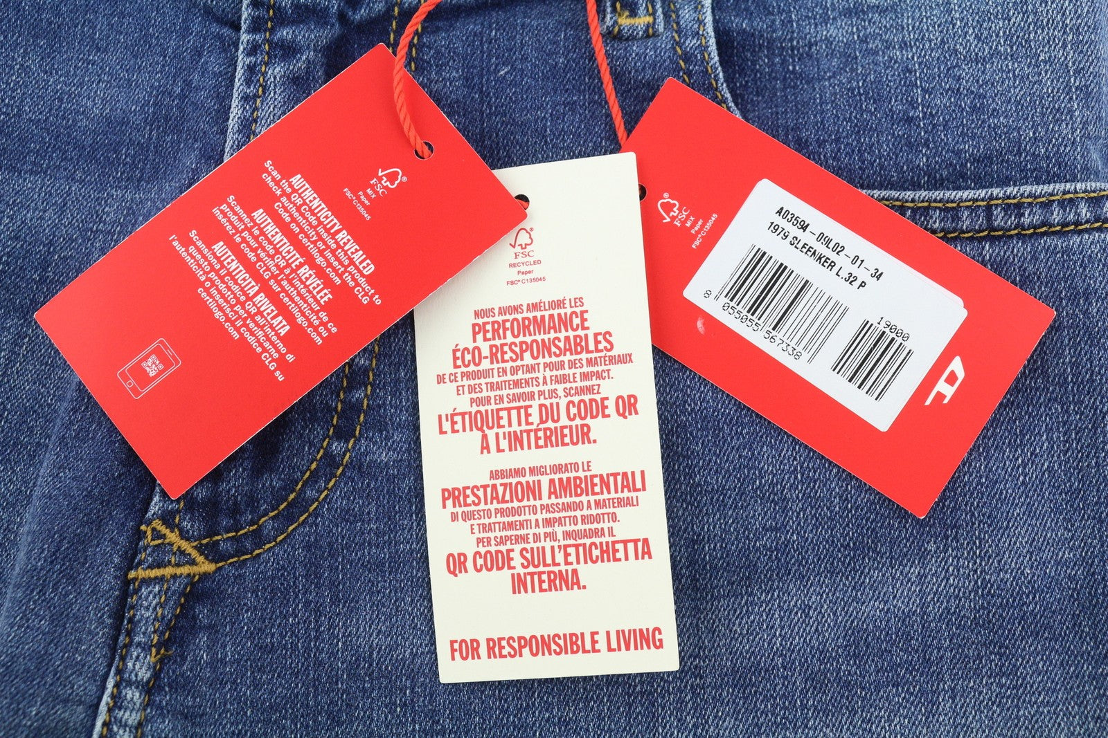 DIESEL 1979 Sleenker 09L02 Men Jeans W34/L32 Blue Faded Skinny Low Waist