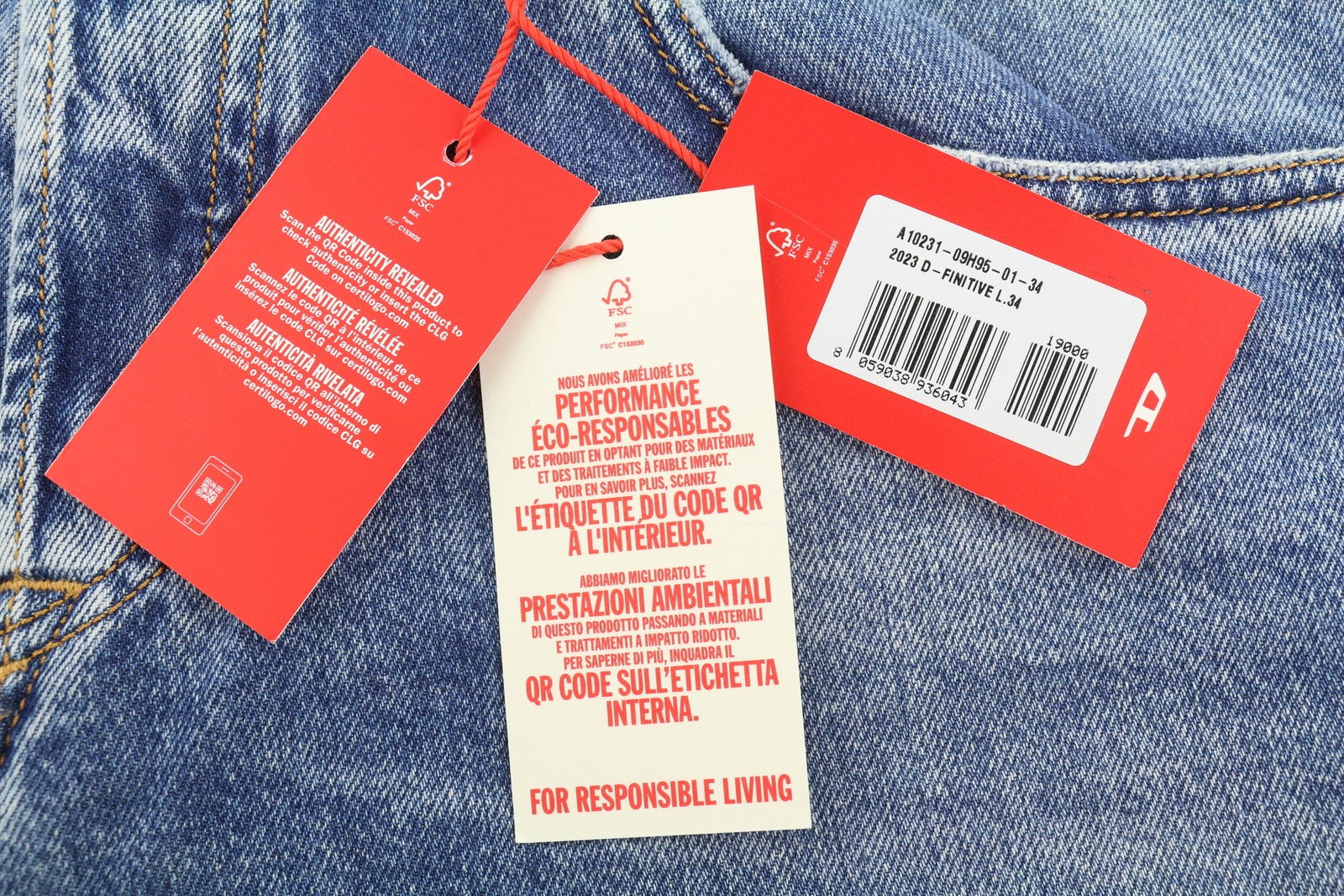 DIESEL 2003 D-Finitive 09H95 Men Jeans W34/L34 Blue Regular Tapered Fit RRP195