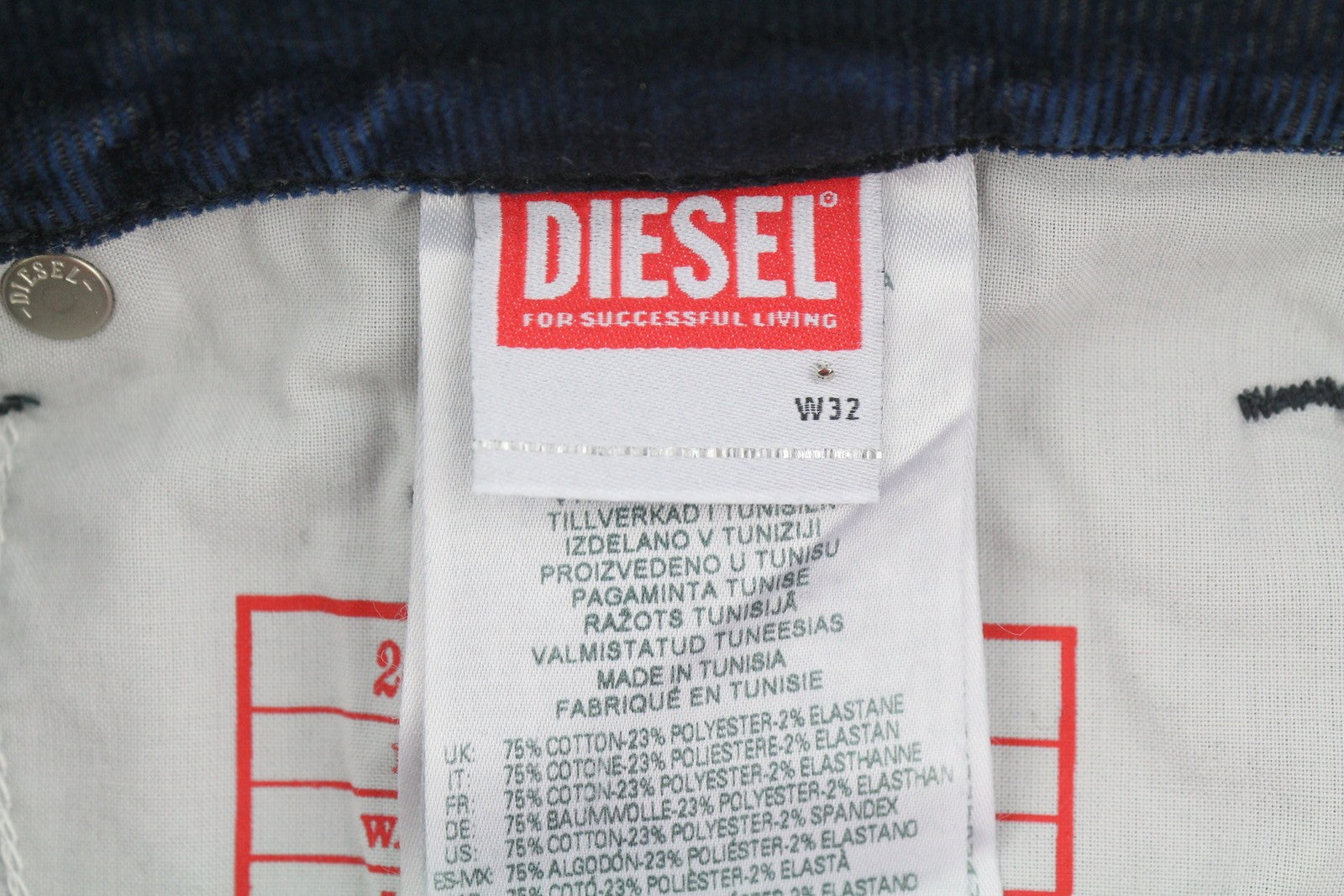 DIESEL 2019 D-Strukt 068JF Men Trousers W32/L30 Blue Corduroy Slim Fit RRP225