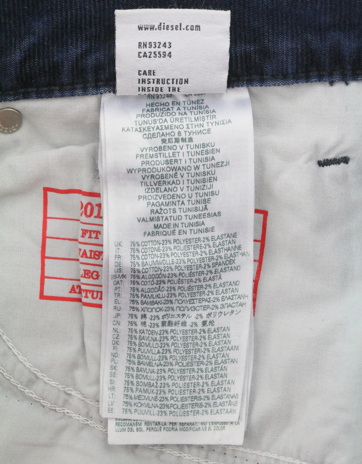 DIESEL 2019 D-Strukt 068JF Men Trousers W34/L30 Blue Corduroy Slim Fit RRP225