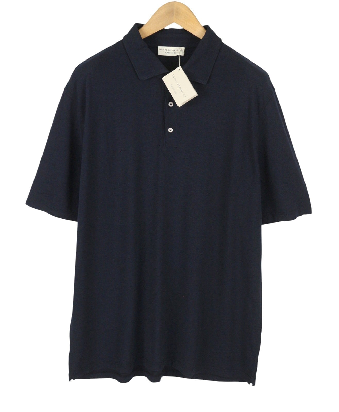 FILIPPO DE LAURENTIIS Men Polos IT58 2XL Dark Blue Half Button Short Sleeved