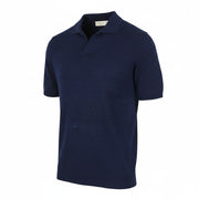 FILIPPO DE LAURENTIIS Men Polos IT48 S Dark Blue Linen Blend Short Sleeve