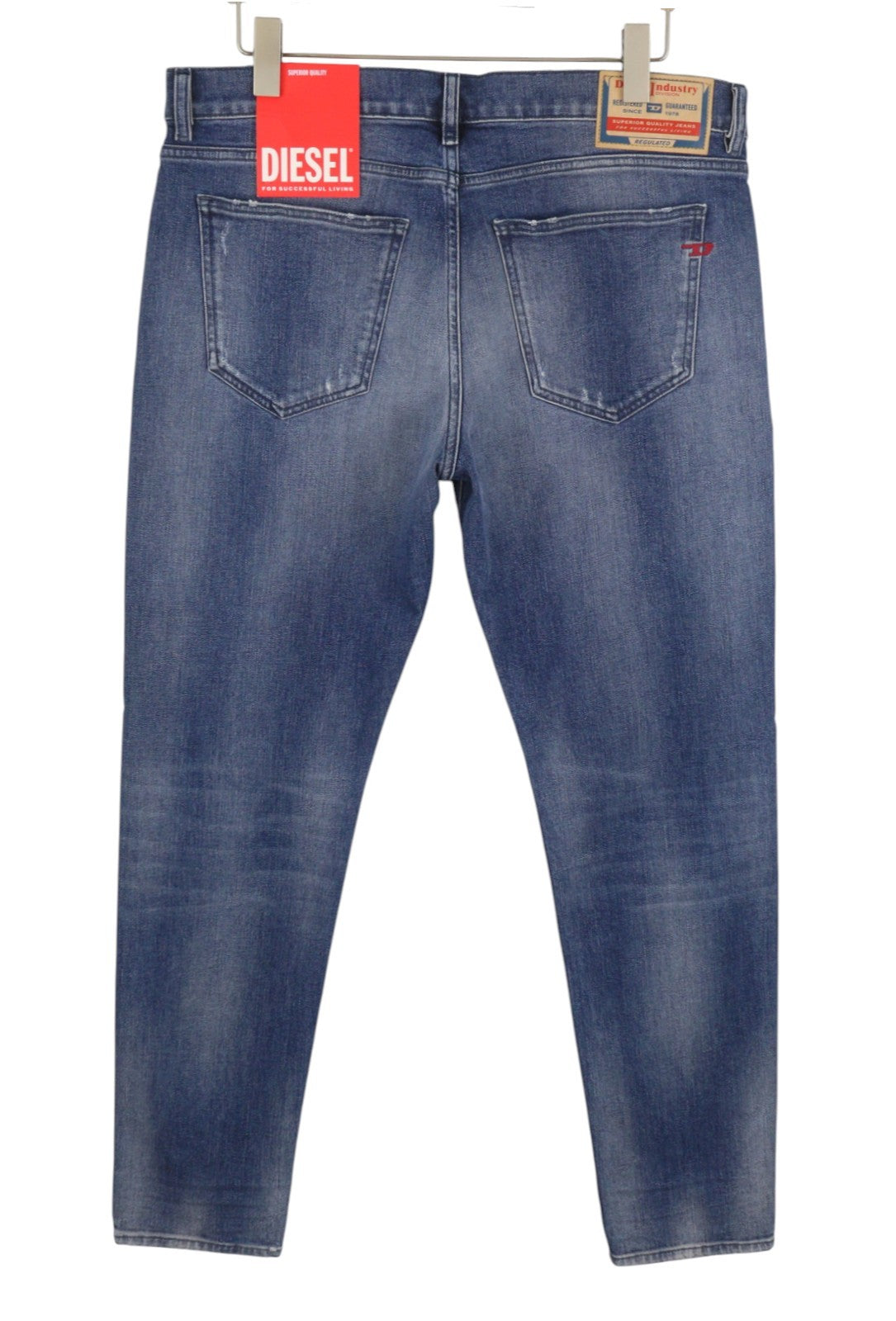 DIESEL 2019 D-Strukt 09J61 Men Jeans W38/L34 Blue Faded Distress Slim RRP195