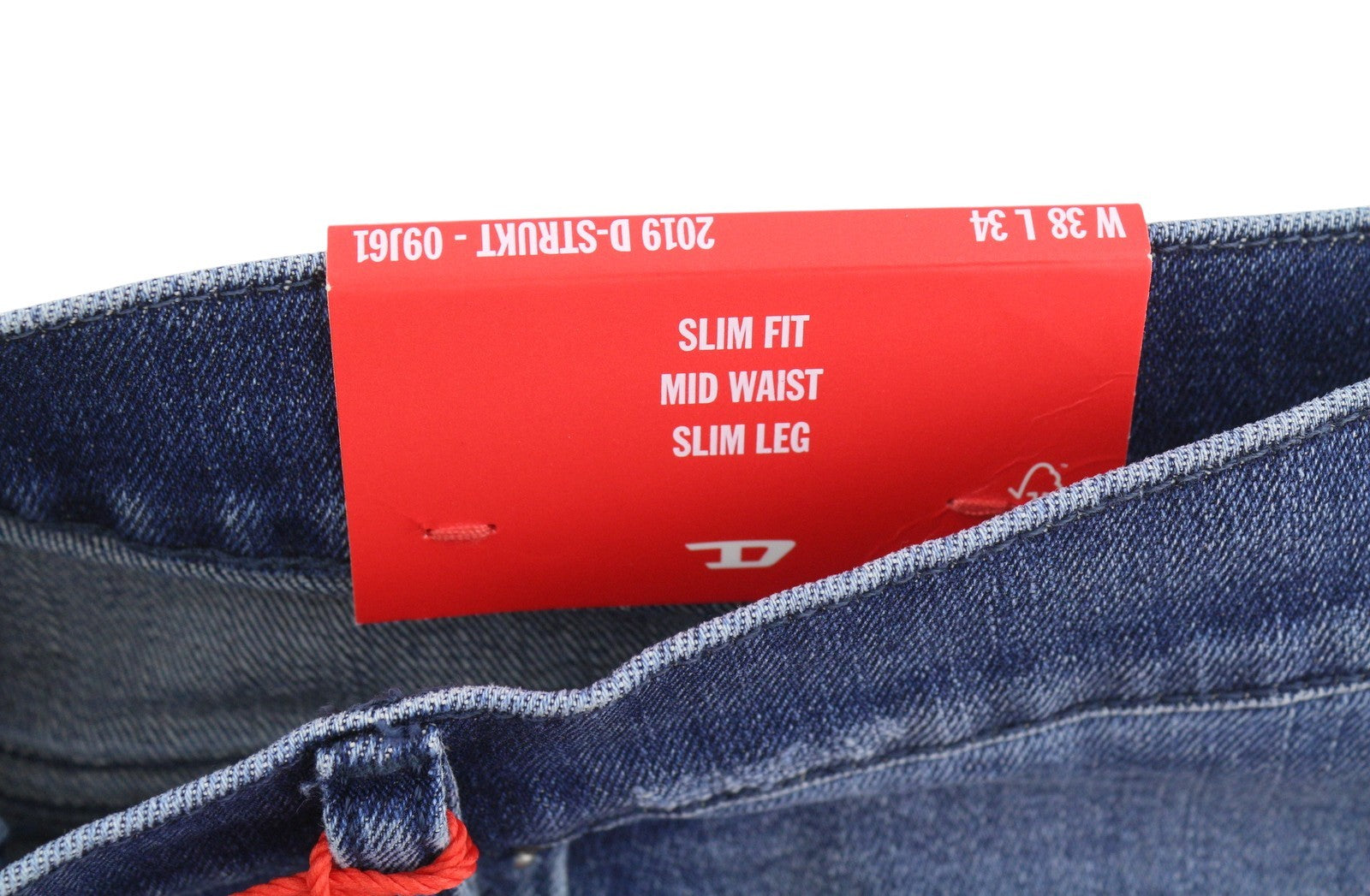 DIESEL 2019 D-Strukt 09J61 Men Jeans W38/L34 Blue Faded Distress Slim RRP195
