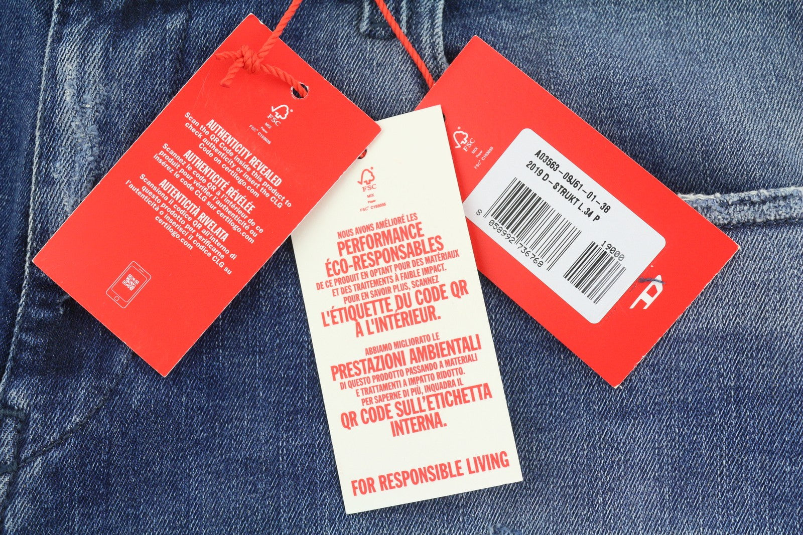DIESEL 2019 D-Strukt 09J61 Men Jeans W38/L34 Blue Faded Distress Slim RRP195